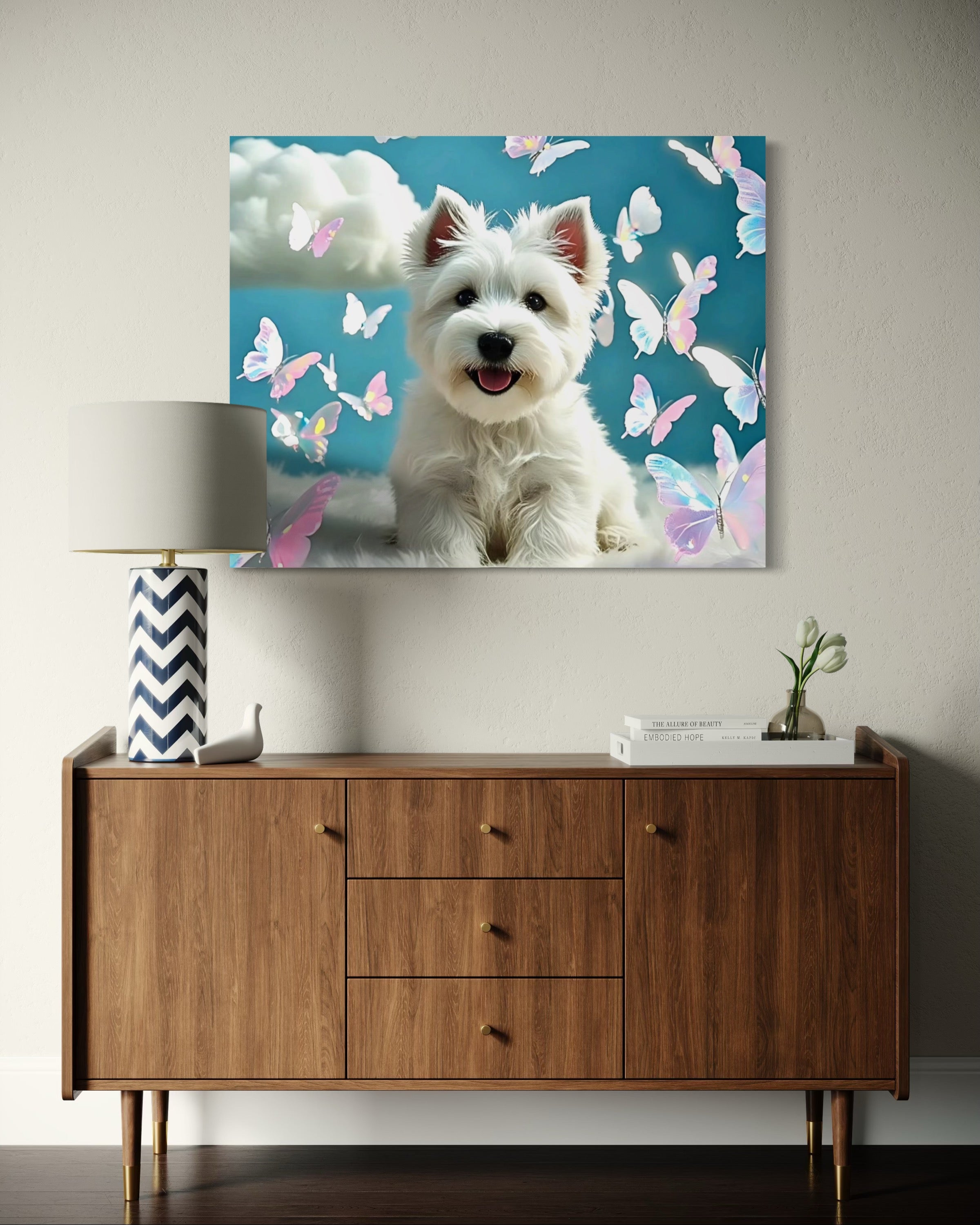 Westie Puppy with Holographic Butterflies