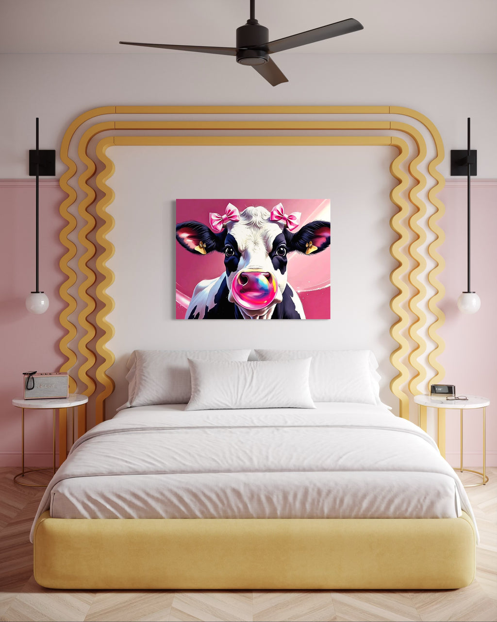Bubblegum Cow with Bows Museum Print