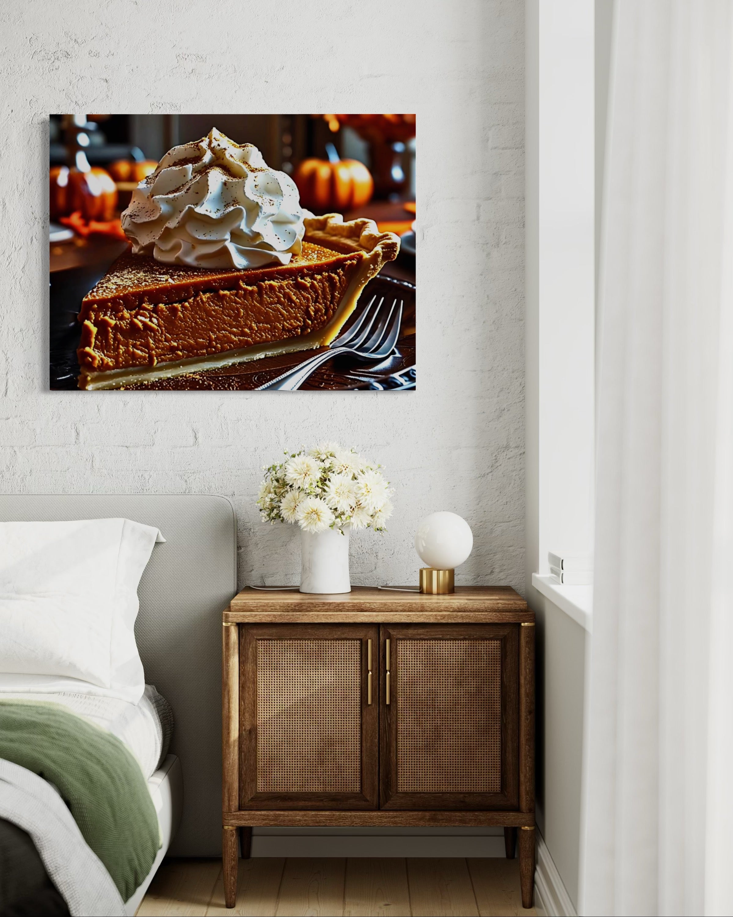 Pumpkin Pie Slice topped with Whipped Cream and Nutmeg