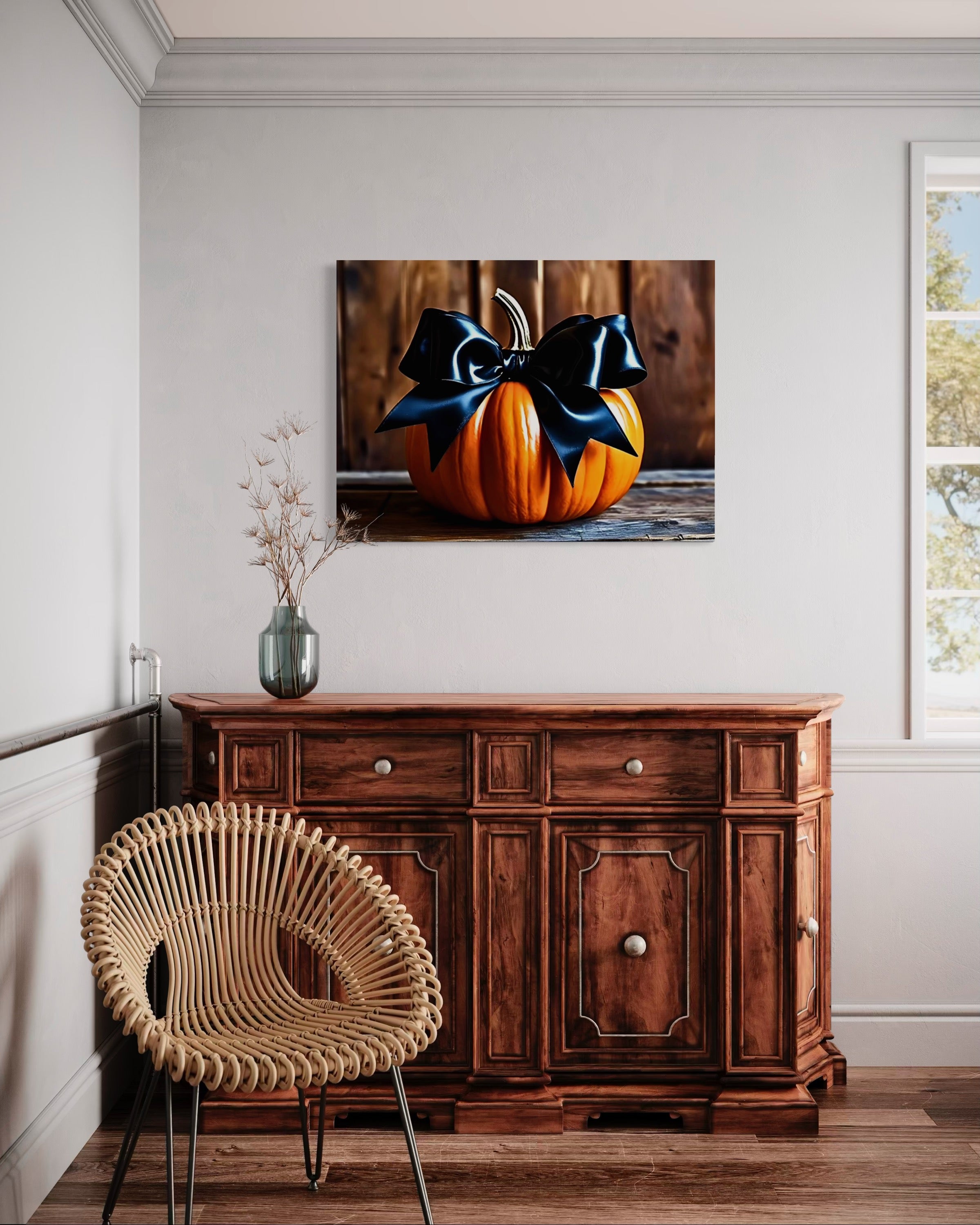 Pumpkin with Black Satin Bow