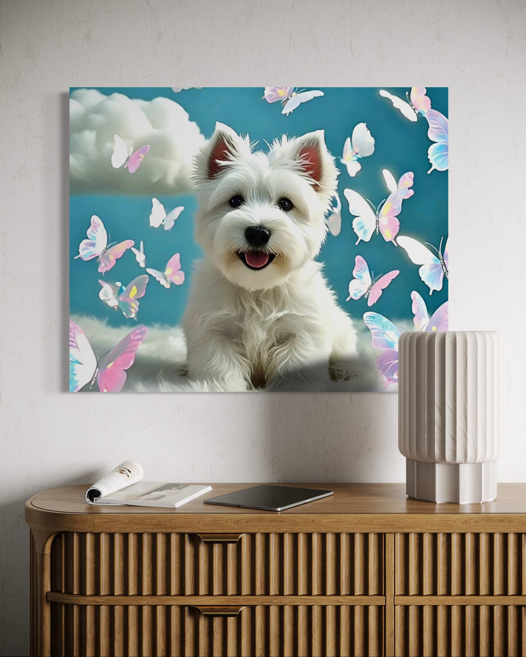 Westie Puppy with Holographic Butterflies