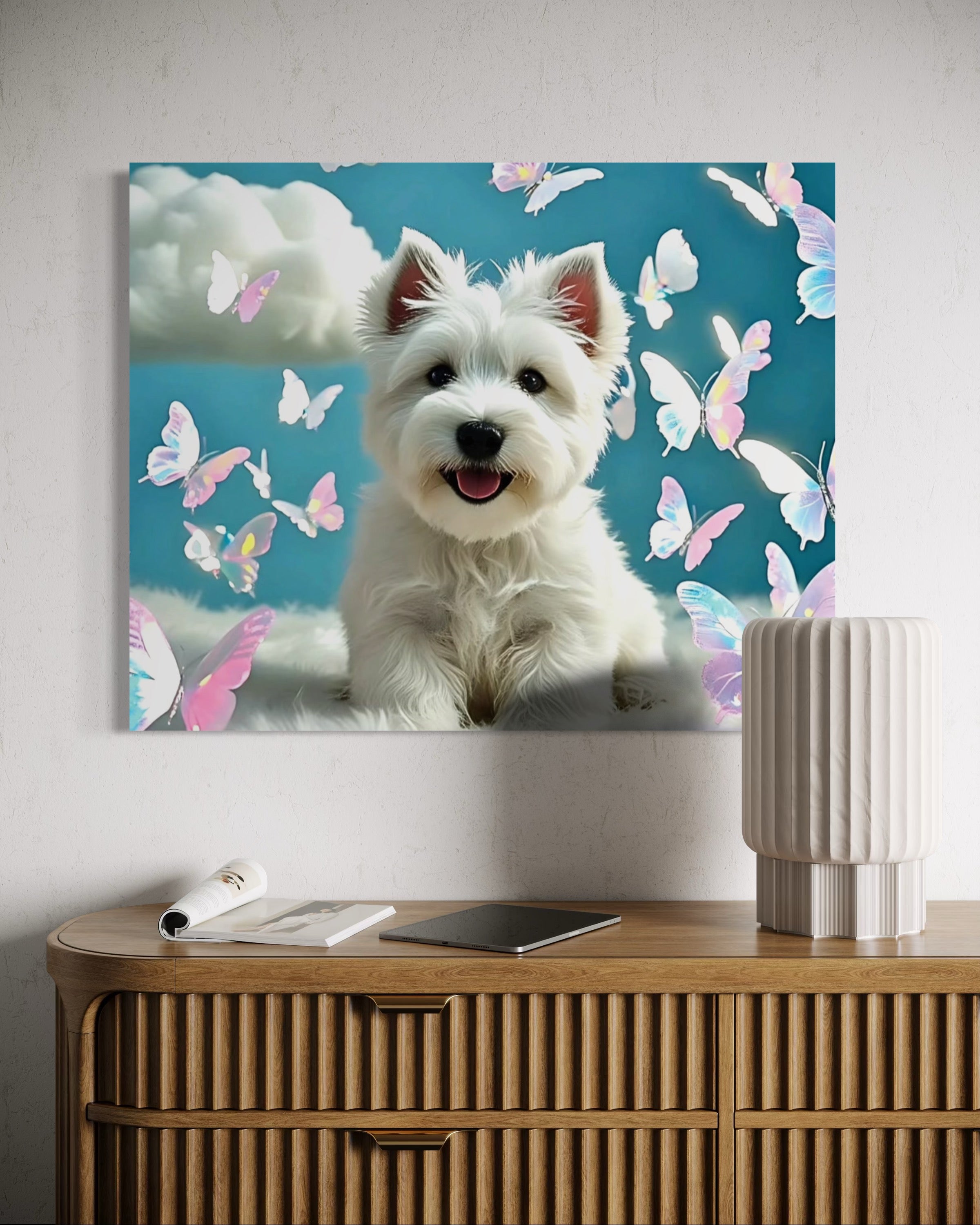 Westie Puppy with Holographic Butterflies