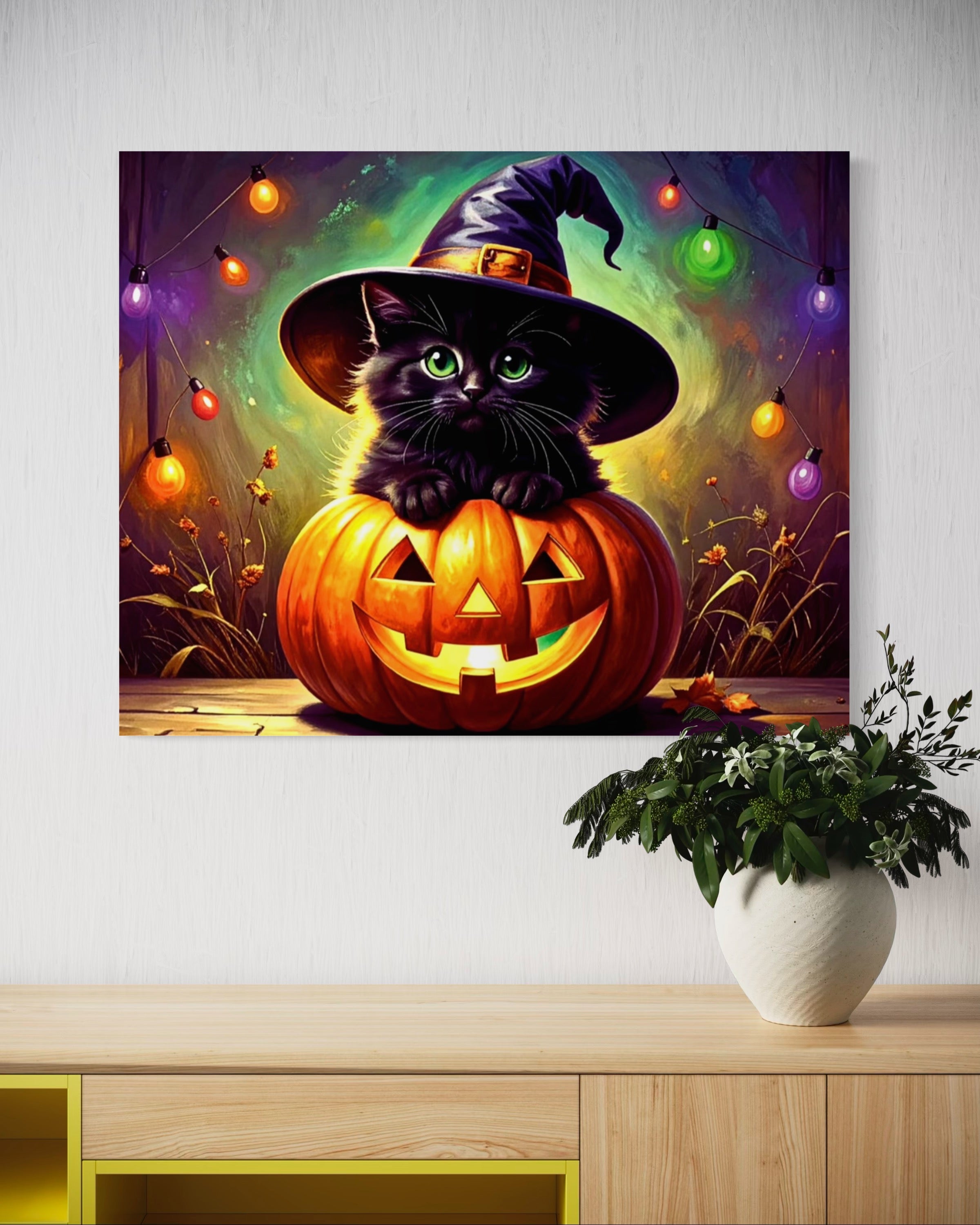 Kitten in Jack O Lantern with Witch Hat