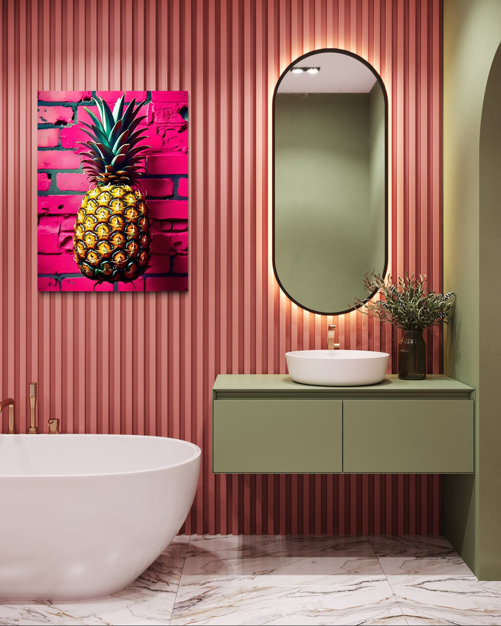Vibrant Pineapple with Hot Pink Brick Background