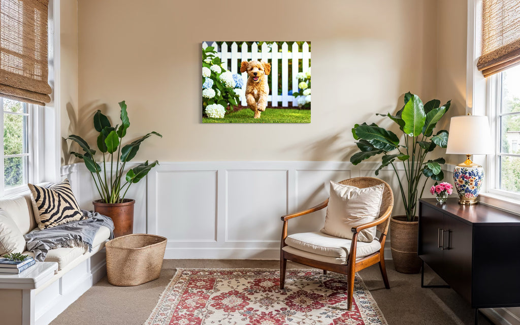 Goldendoodle Puppy Hydrangea Garden Museum Print