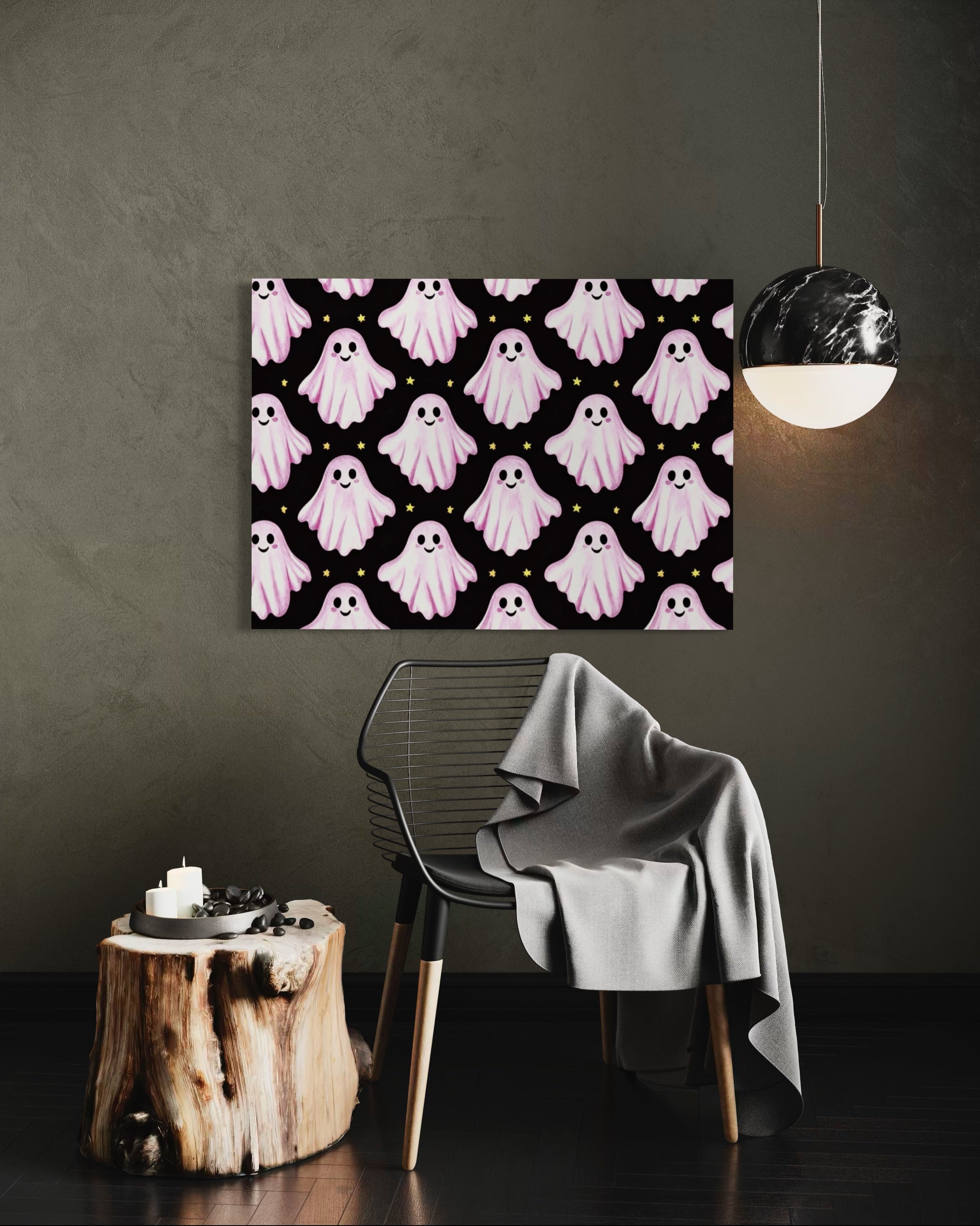 Pink Ghost Pattern on Black