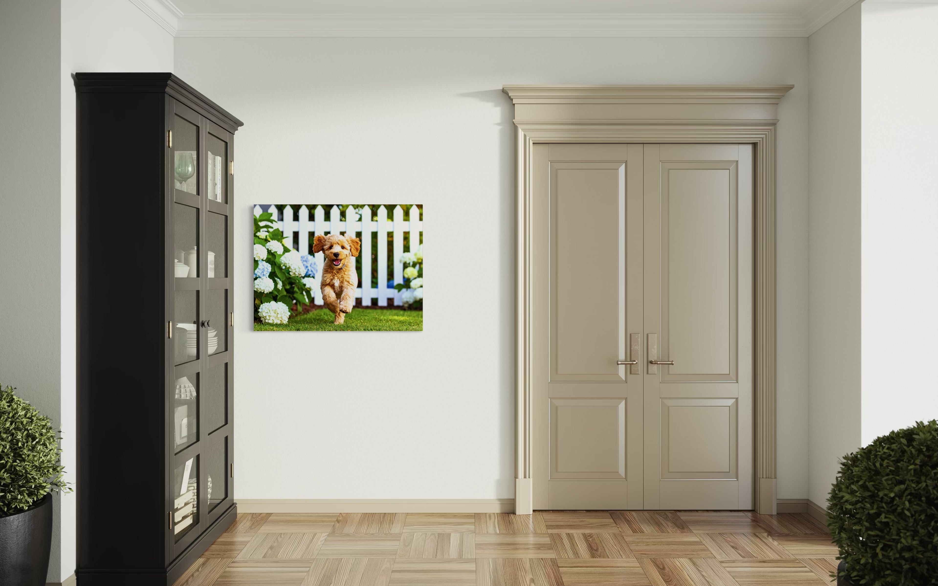 Goldendoodle Puppy Hydrangea Garden Museum Print