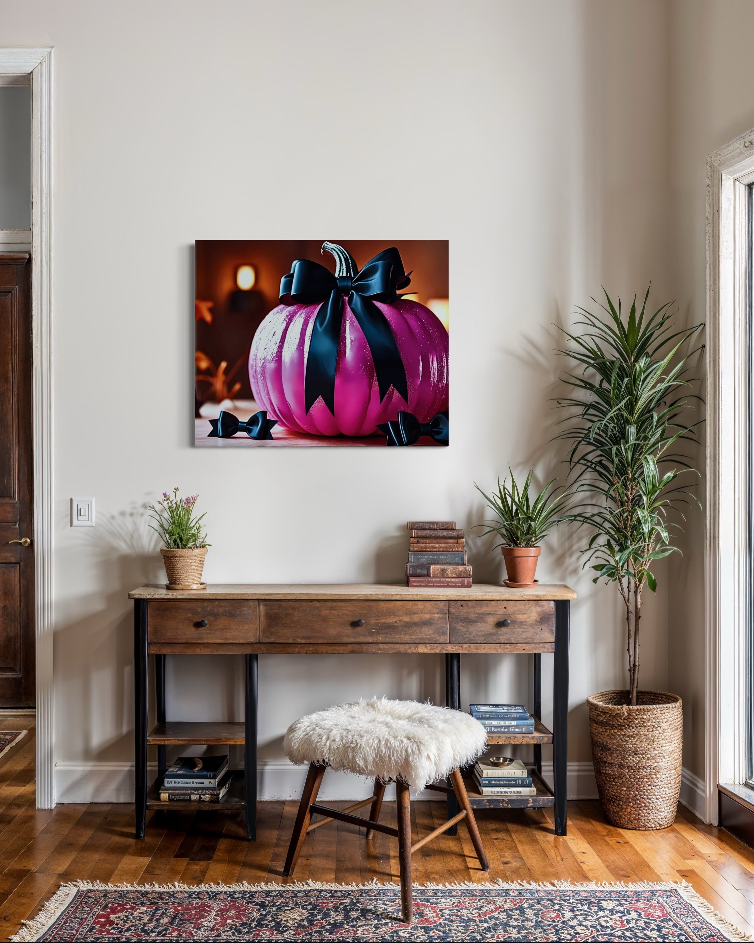 Hot Pink Pumpkin with Black Satin Bow Museum Print