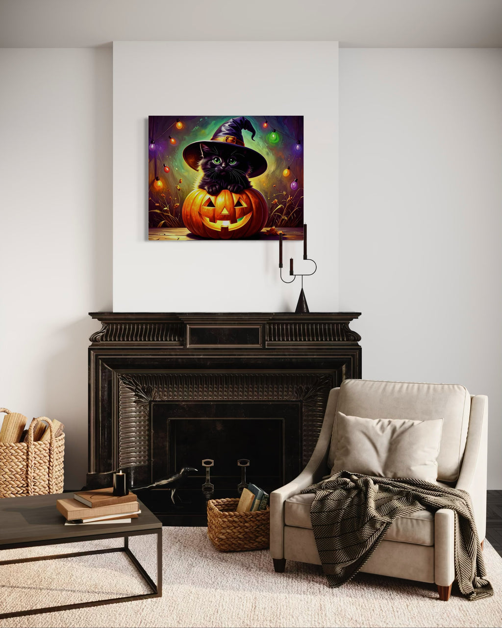 Kitten in Jack O Lantern with Witch Hat