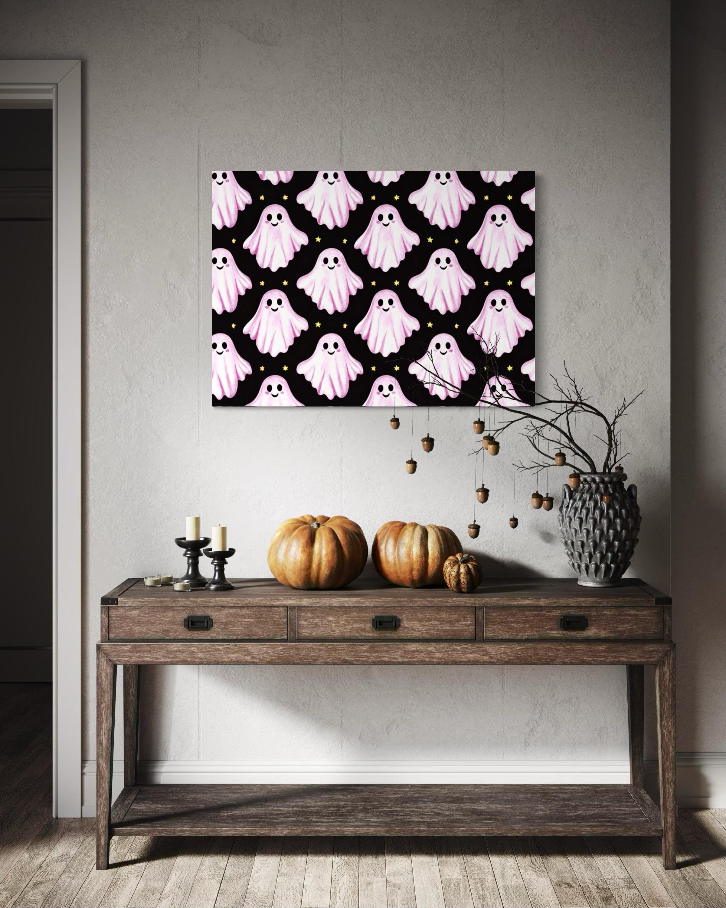 Pink Ghost Pattern on Black