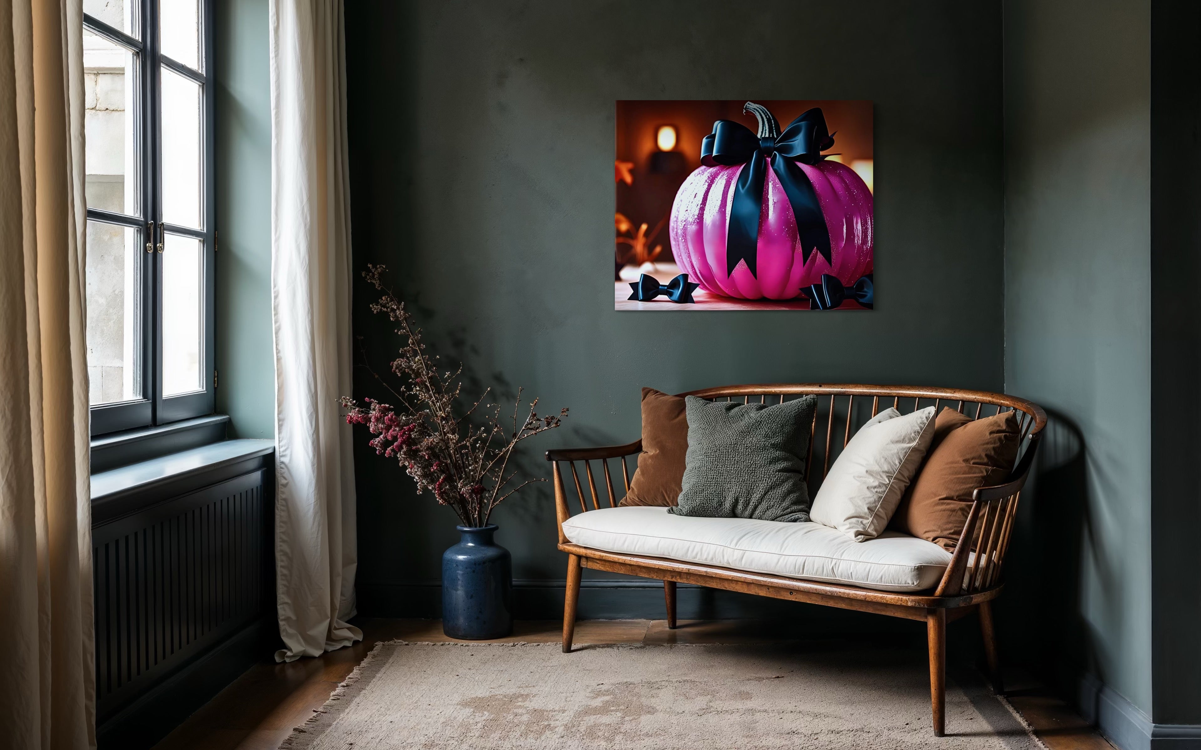 Hot Pink Pumpkin with Black Satin Bow Museum Print