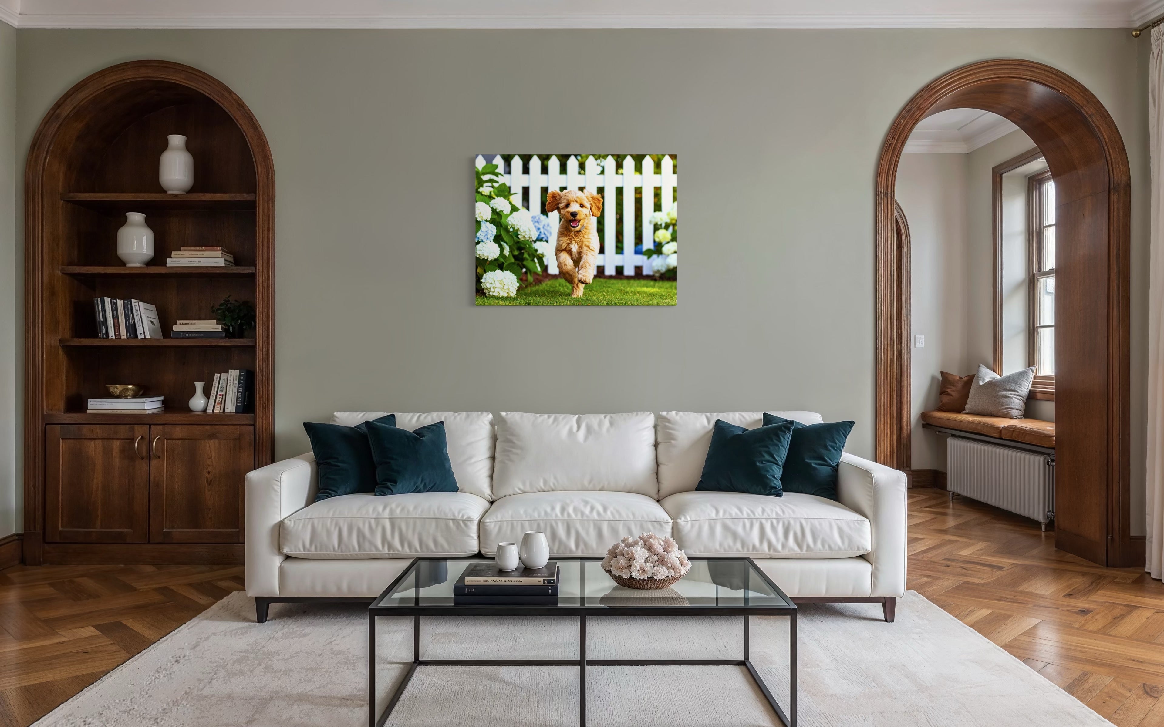Goldendoodle Puppy Hydrangea Garden Museum Print