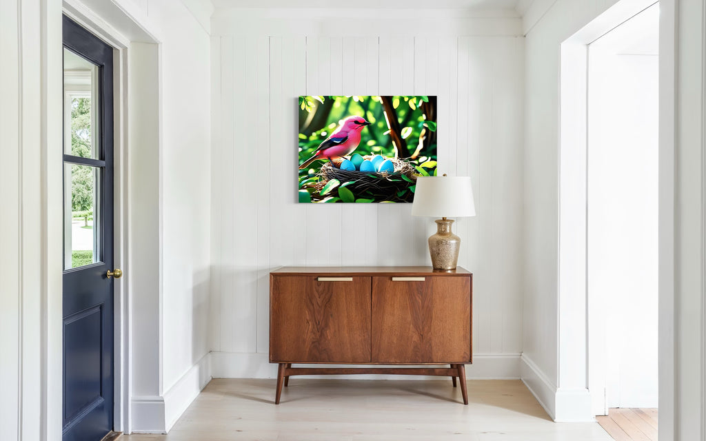 Bubblegum Bird with Blue Egg Nest Museum Print