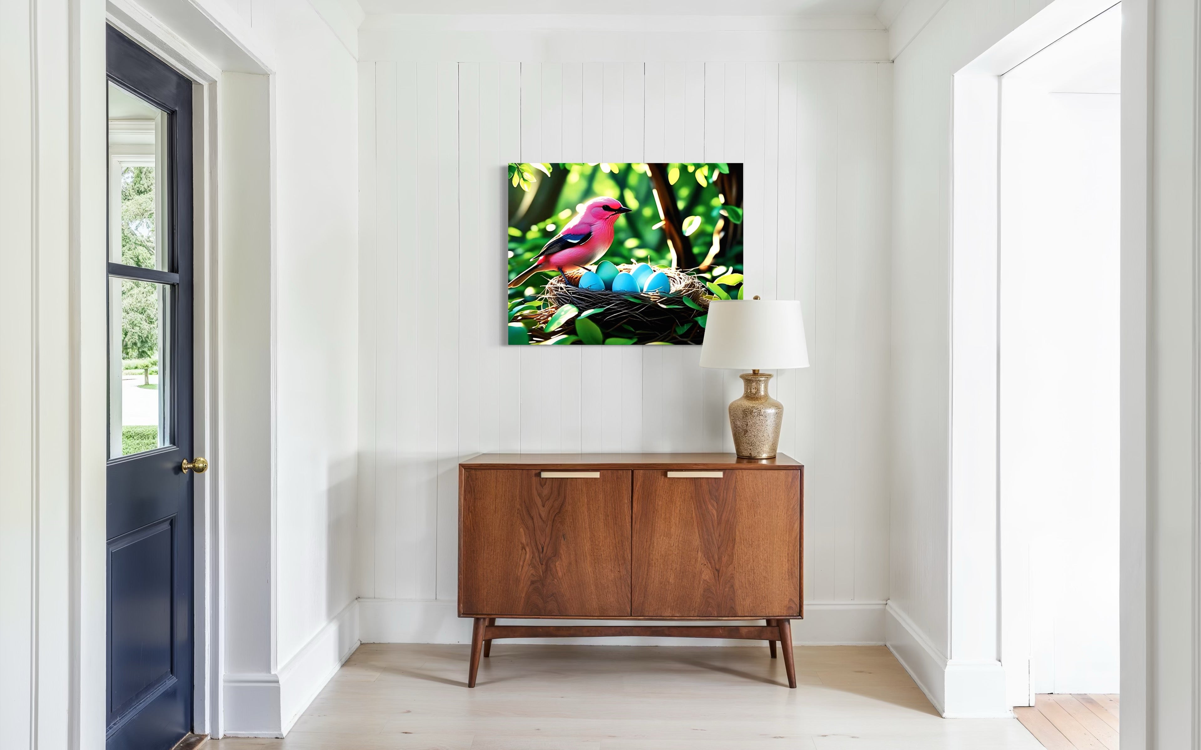 Bubblegum Bird with Blue Egg Nest Museum Print