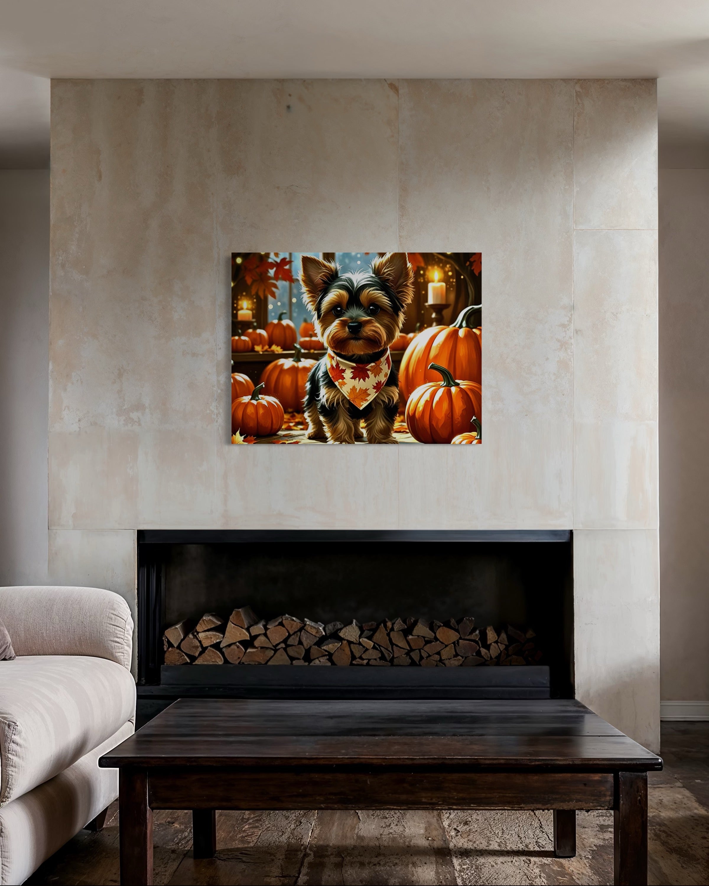 Yorkie cozy in the Fall