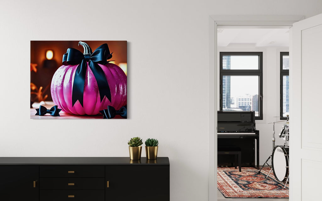 Hot Pink Pumpkin with Black Satin Bow Museum Print