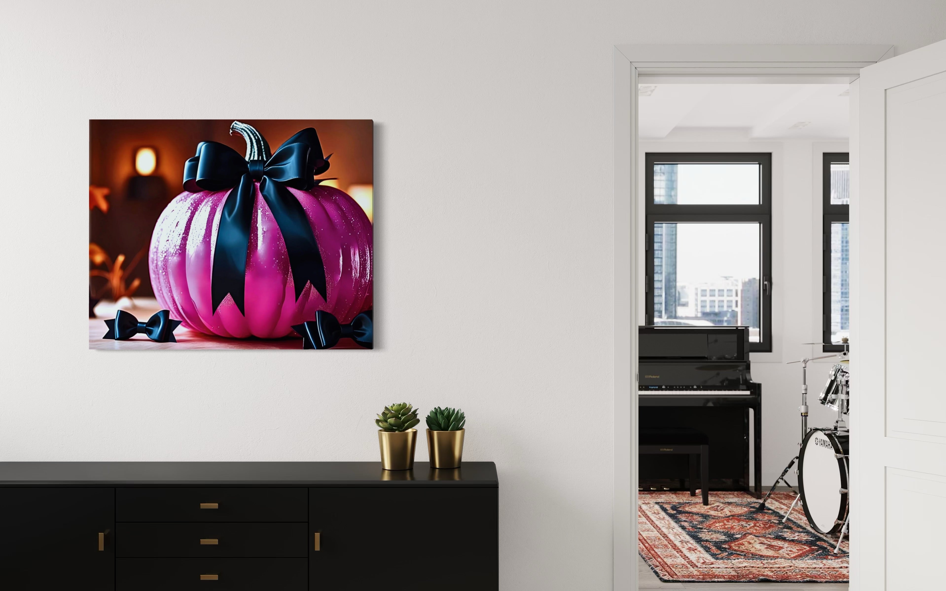 Hot Pink Pumpkin with Black Satin Bow Museum Print