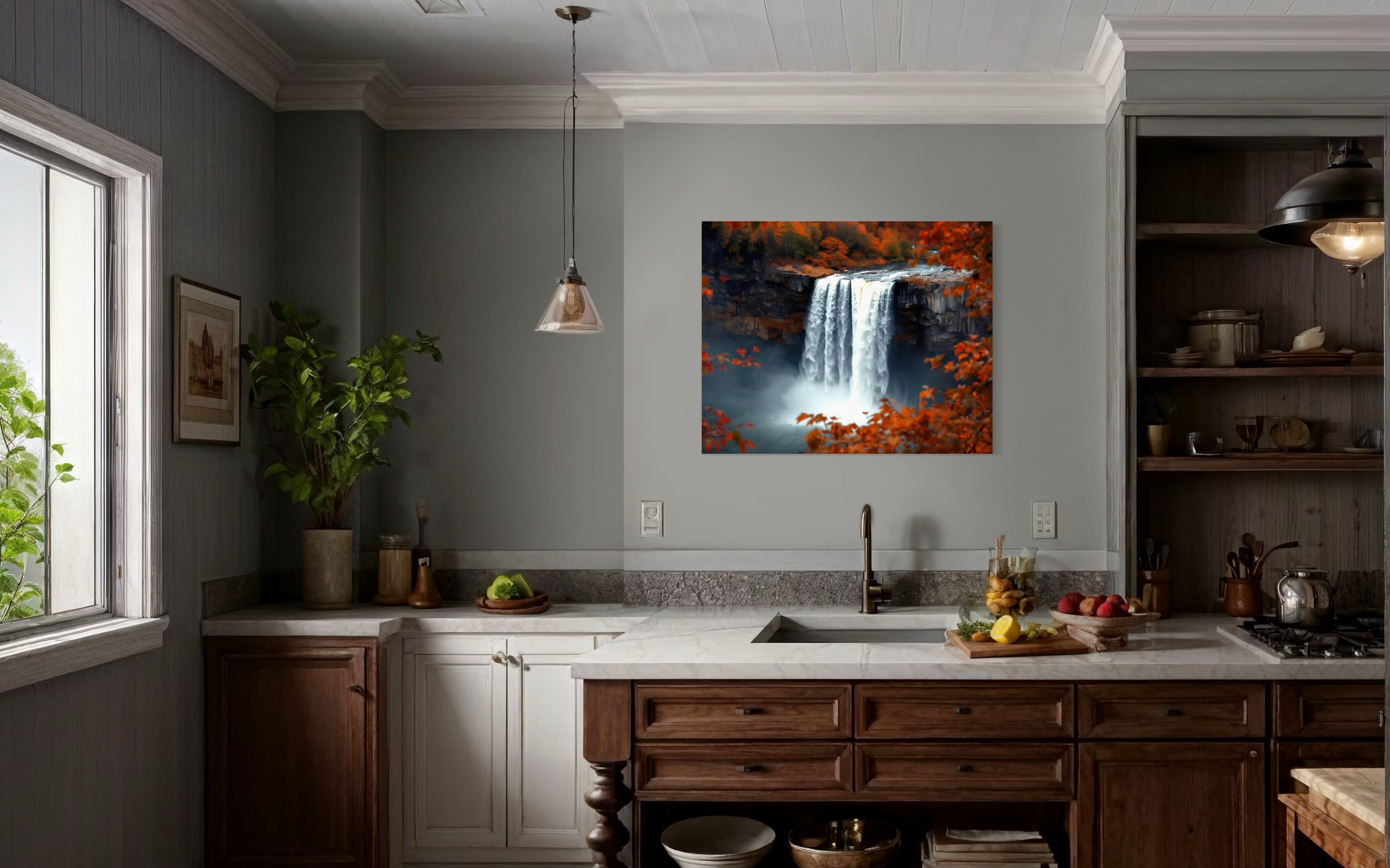Autumn Waterfall Landscape Museum Print