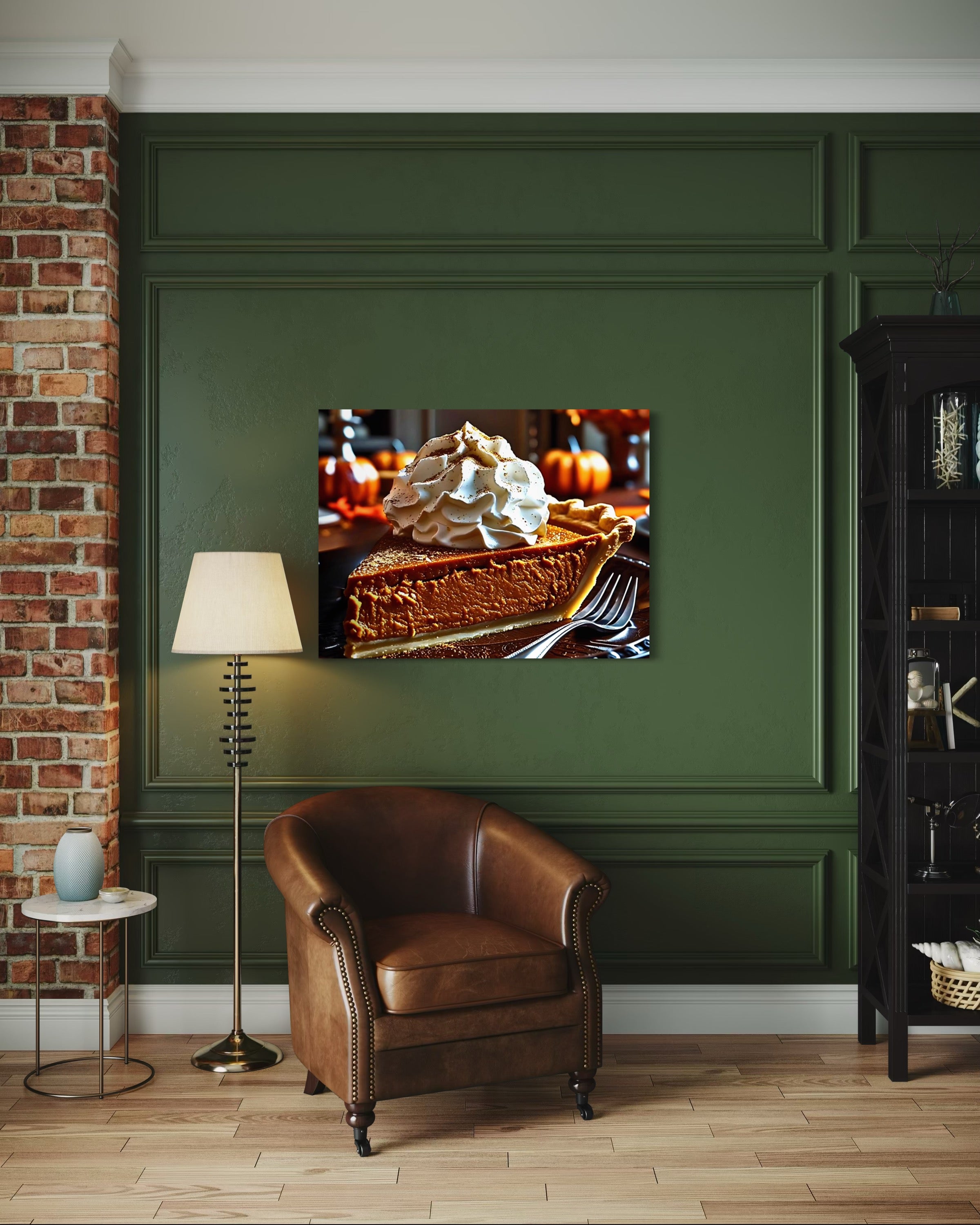 Pumpkin Pie Slice topped with Whipped Cream and Nutmeg