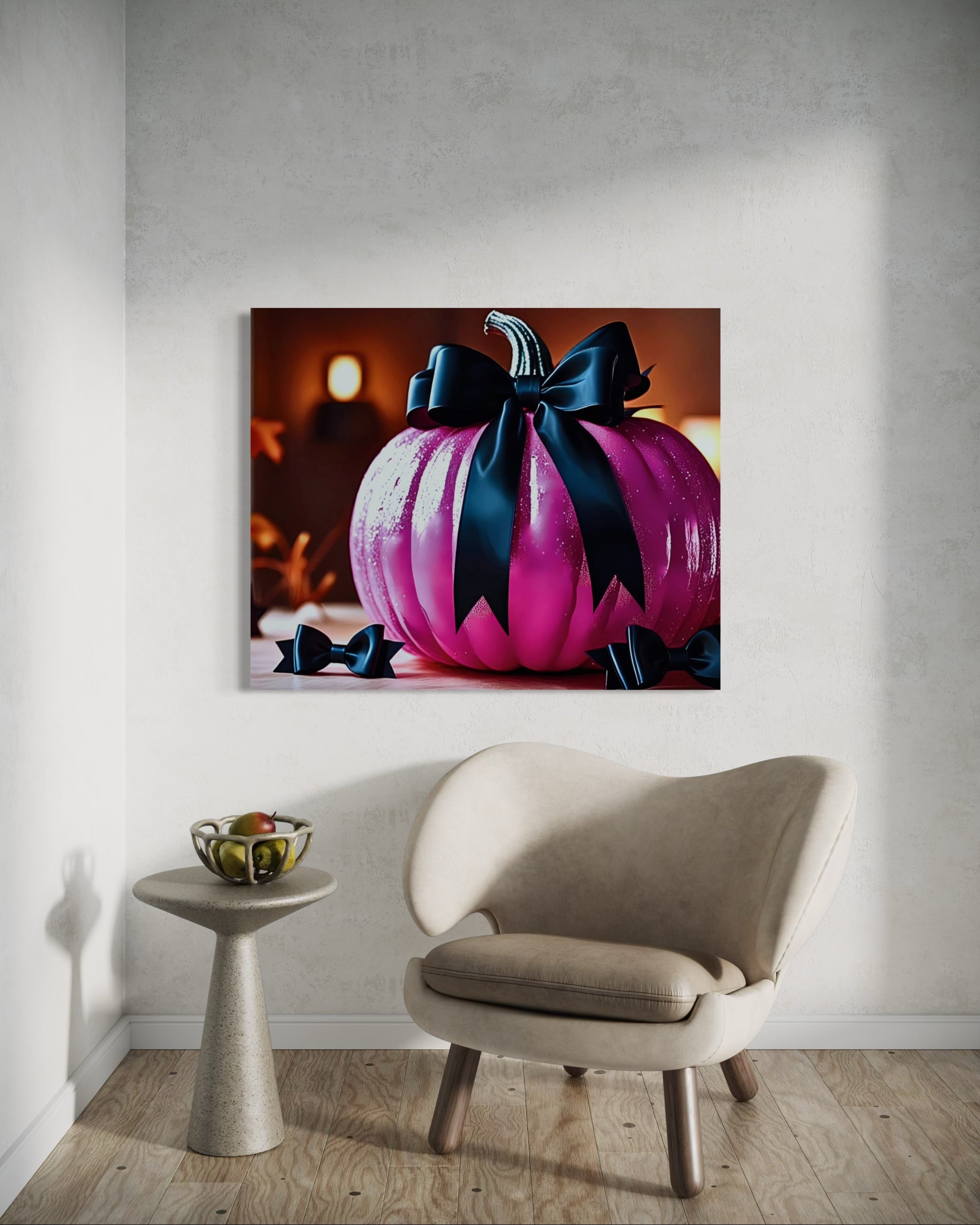 Hot Pink Pumpkin with Black Satin Bow Museum Print