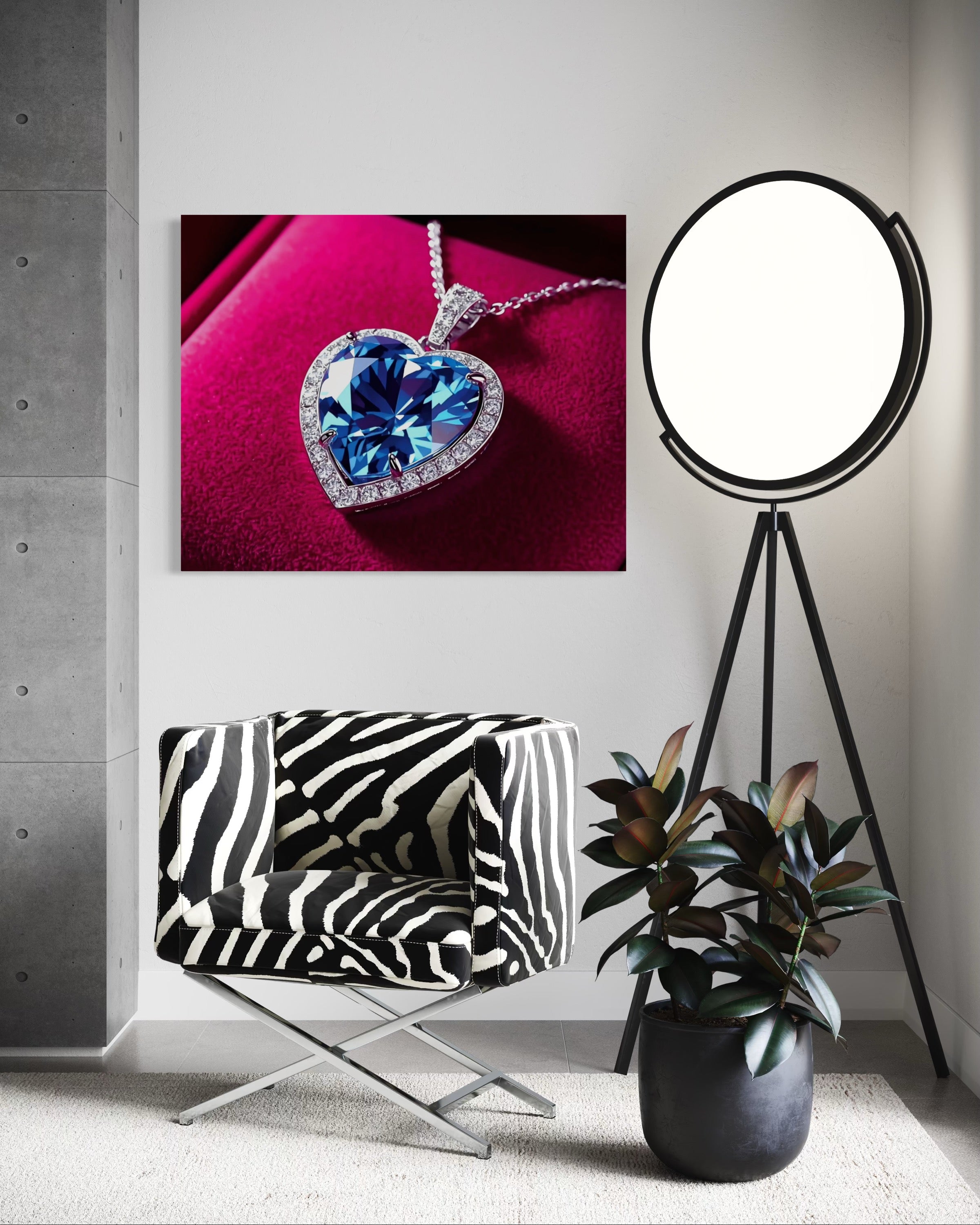 Blue Diamond Heart Necklace on Pink Velvet Museum Print