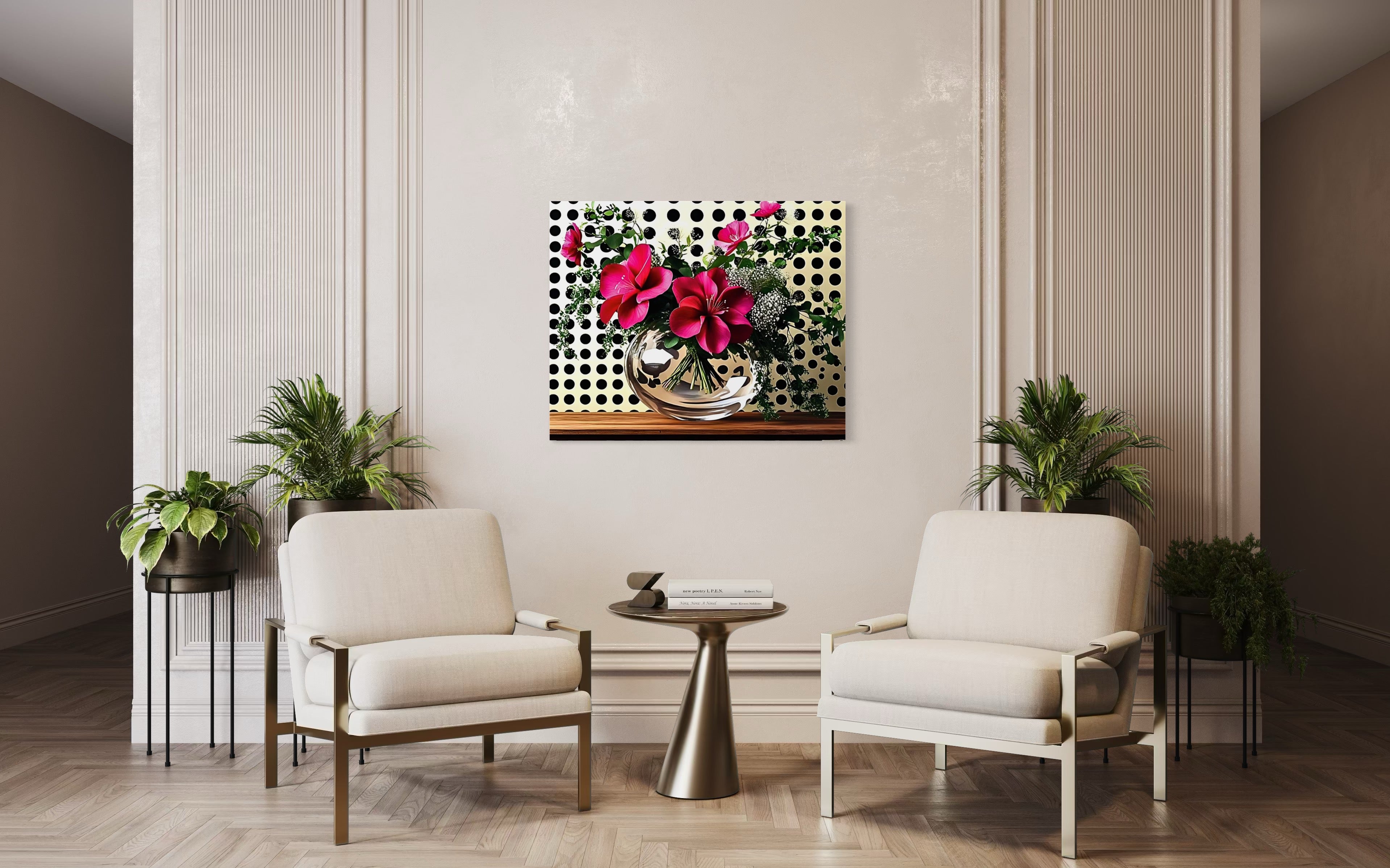 Fuscia Florals on Polka Dots