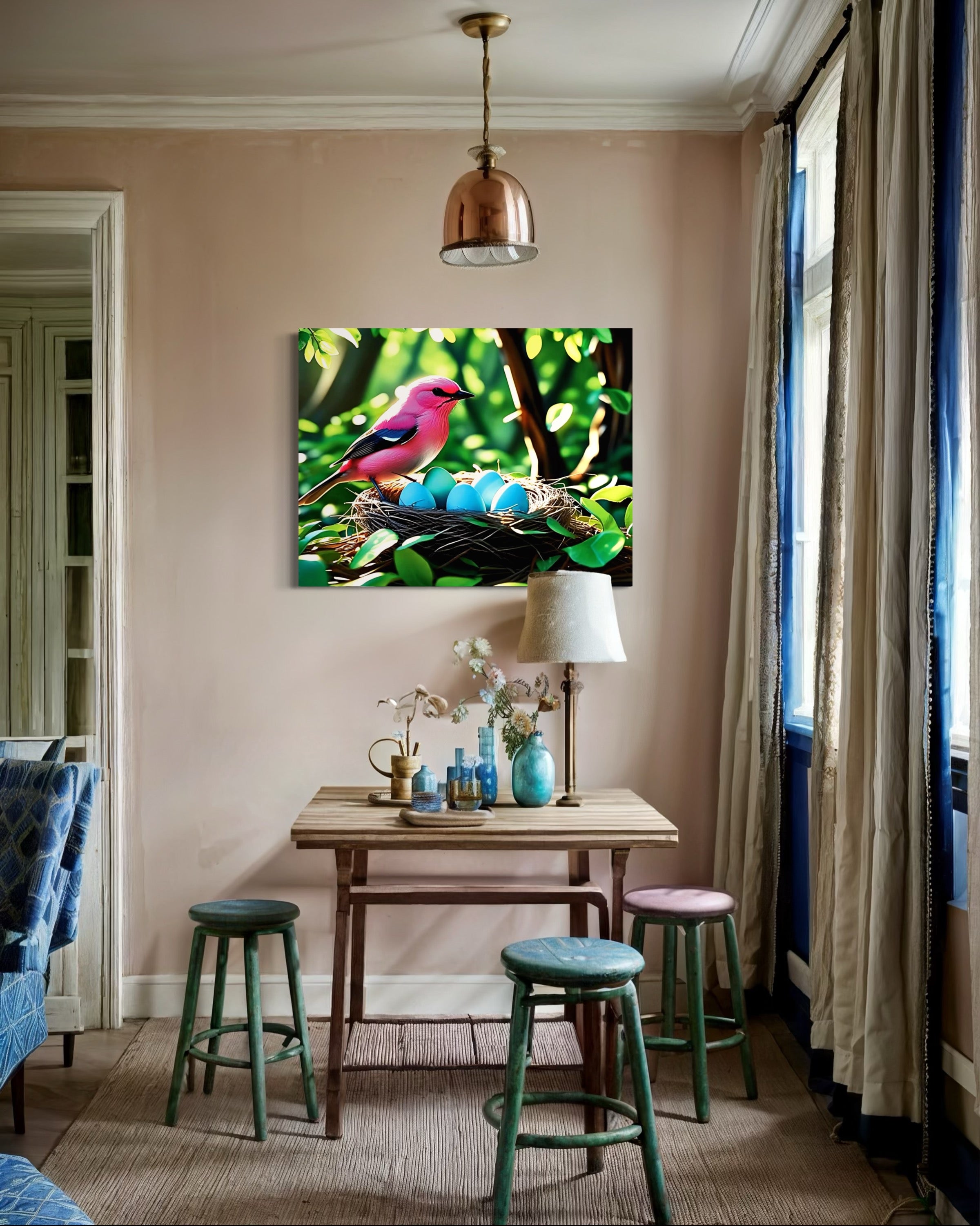 Bubblegum Bird with Blue Egg Nest Museum Print