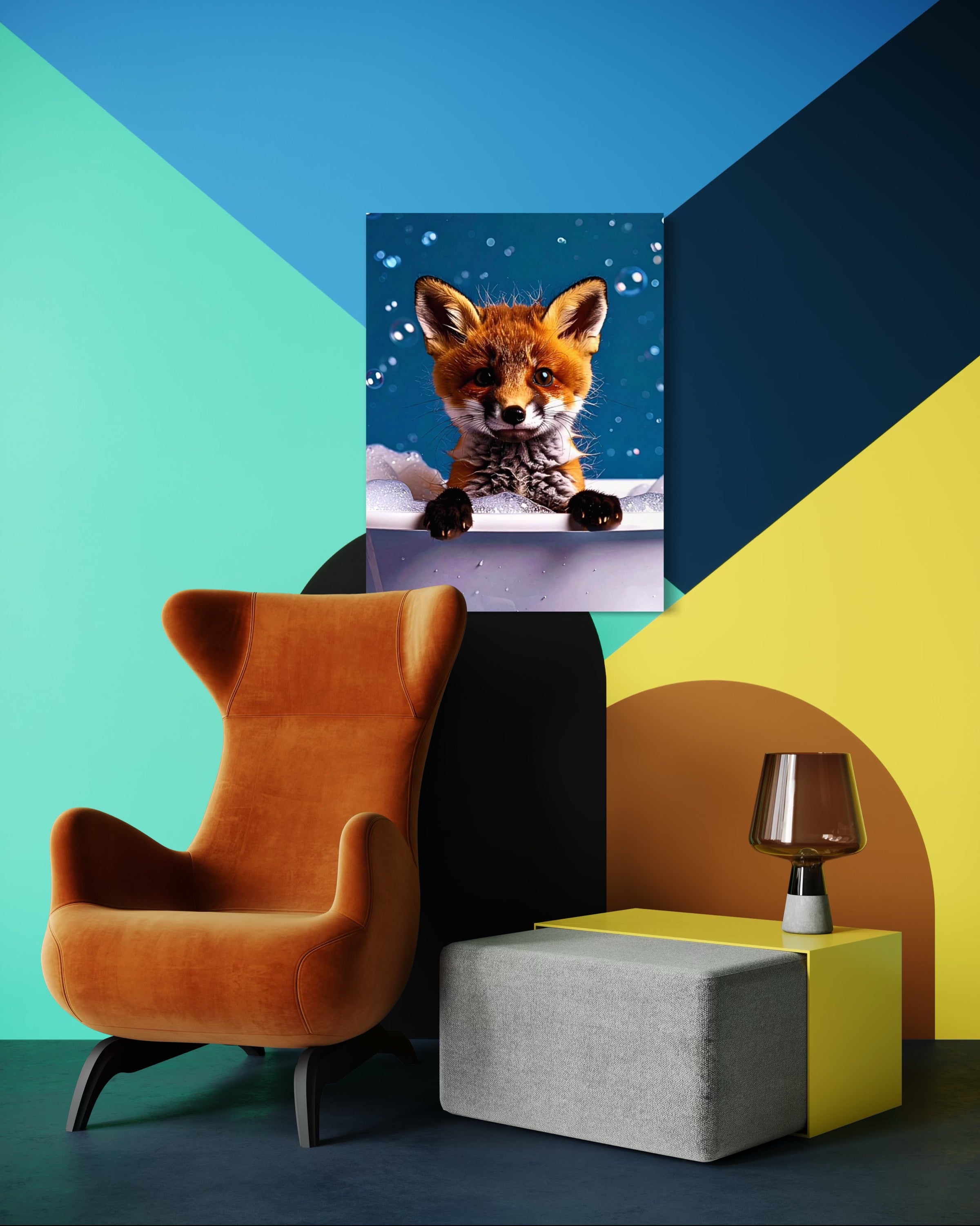 Fox in a Bubble Bath Museum Print