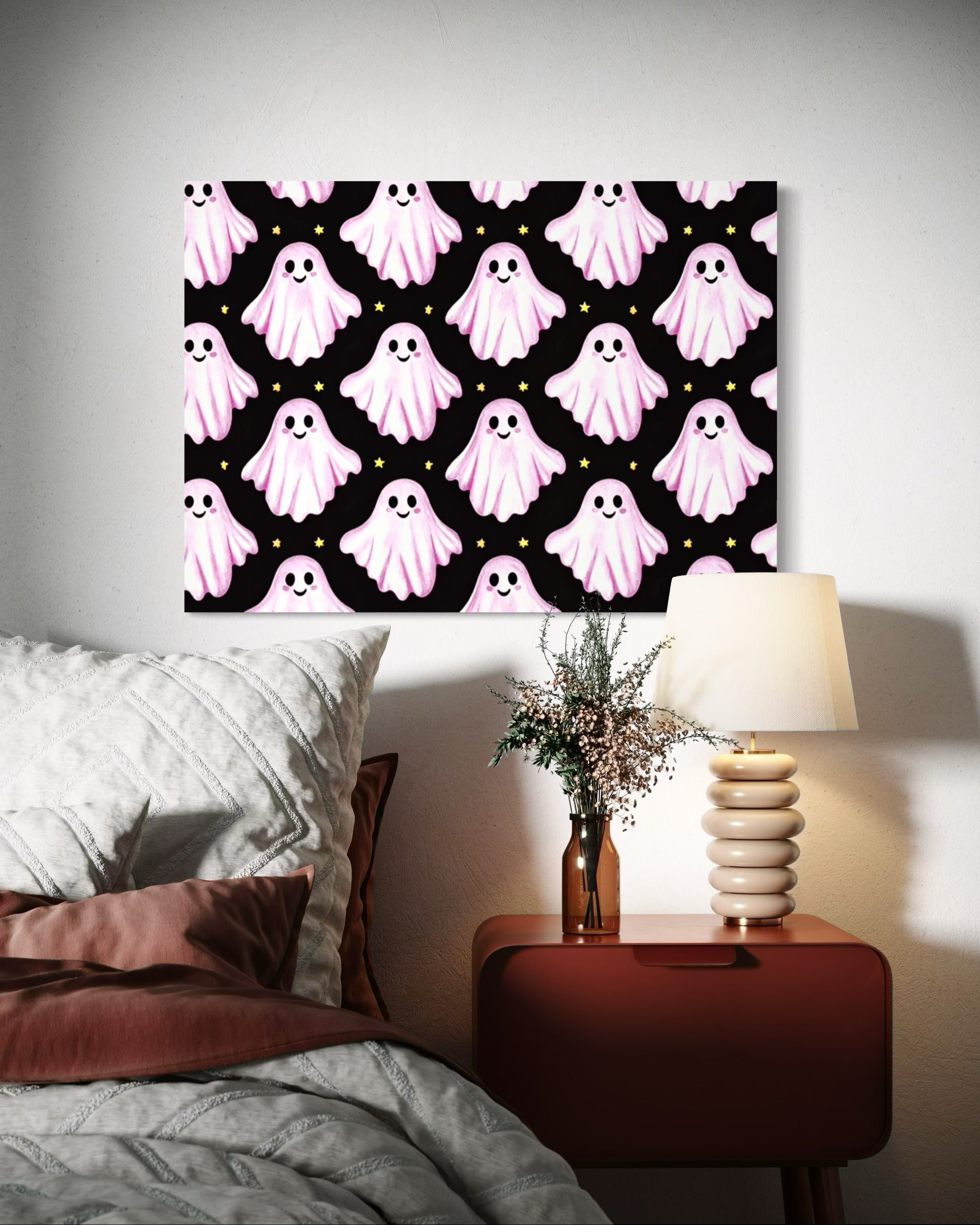 Pink Ghost Pattern on Black