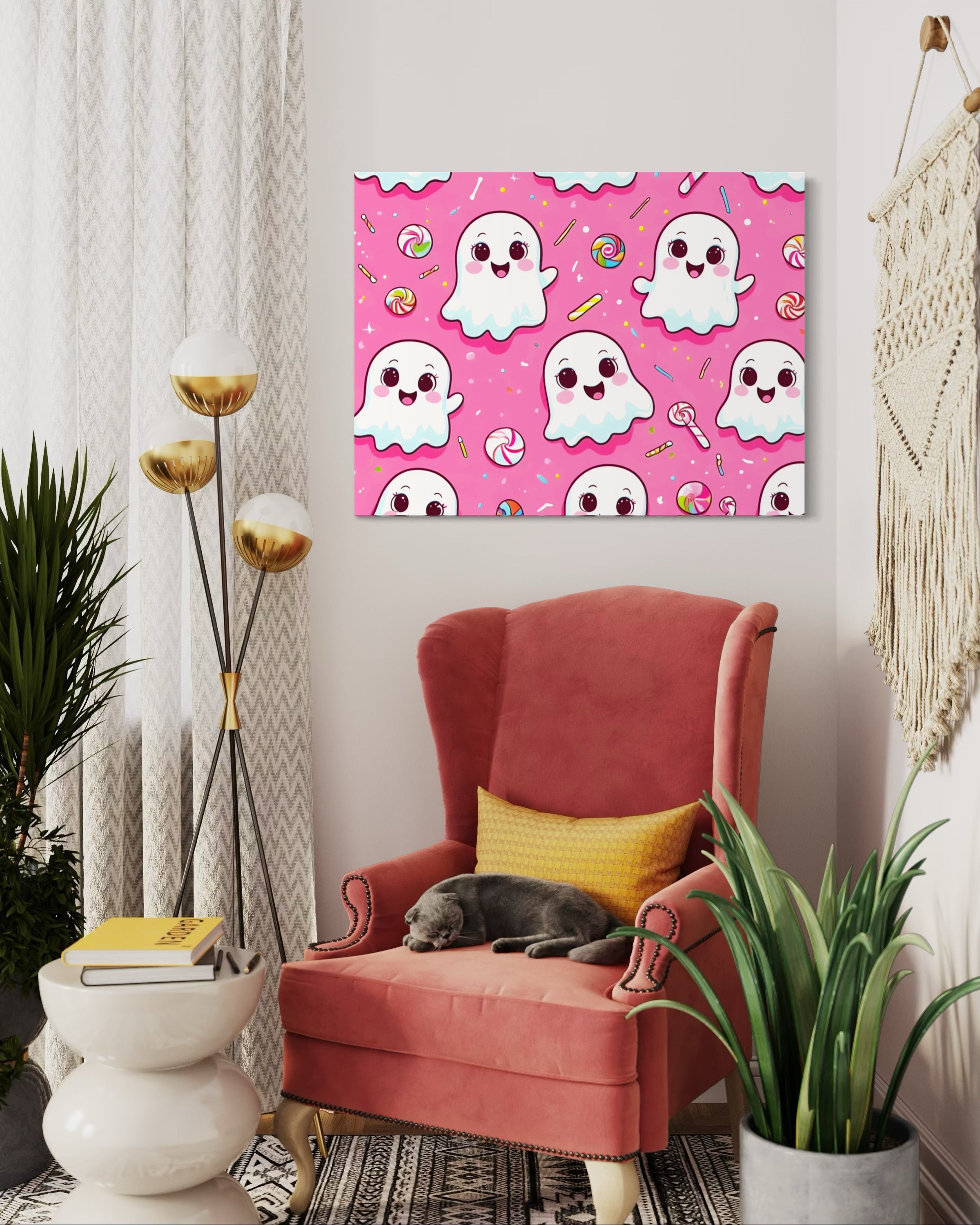 Ghost and Candy Pattern on Pink