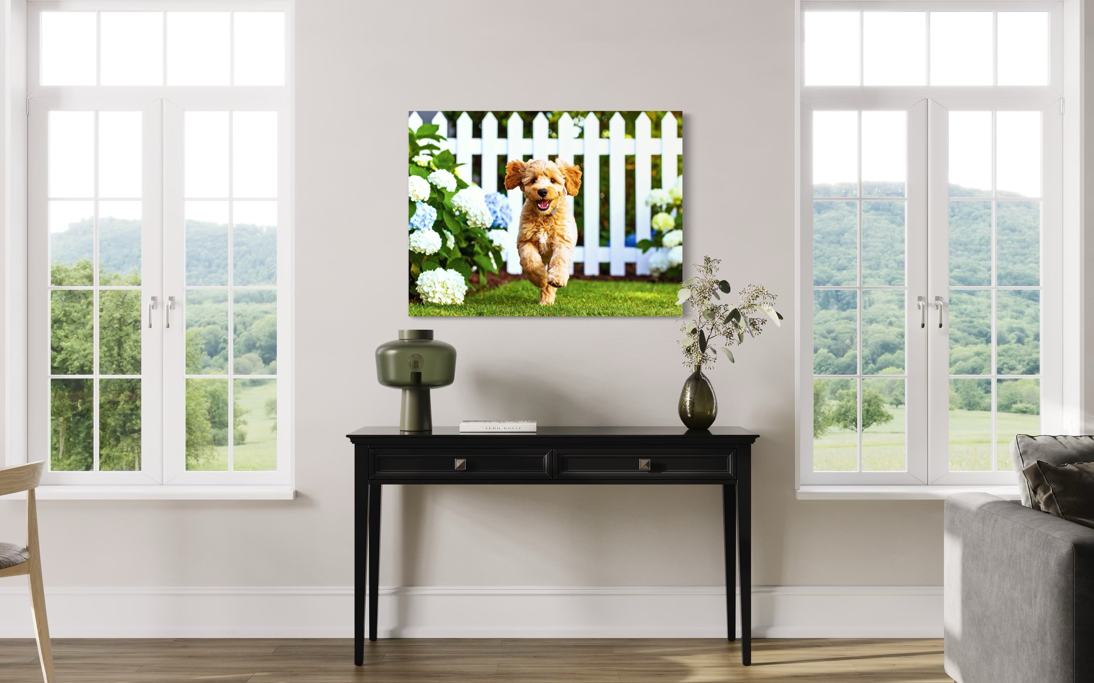 Goldendoodle Puppy Hydrangea Garden Museum Print