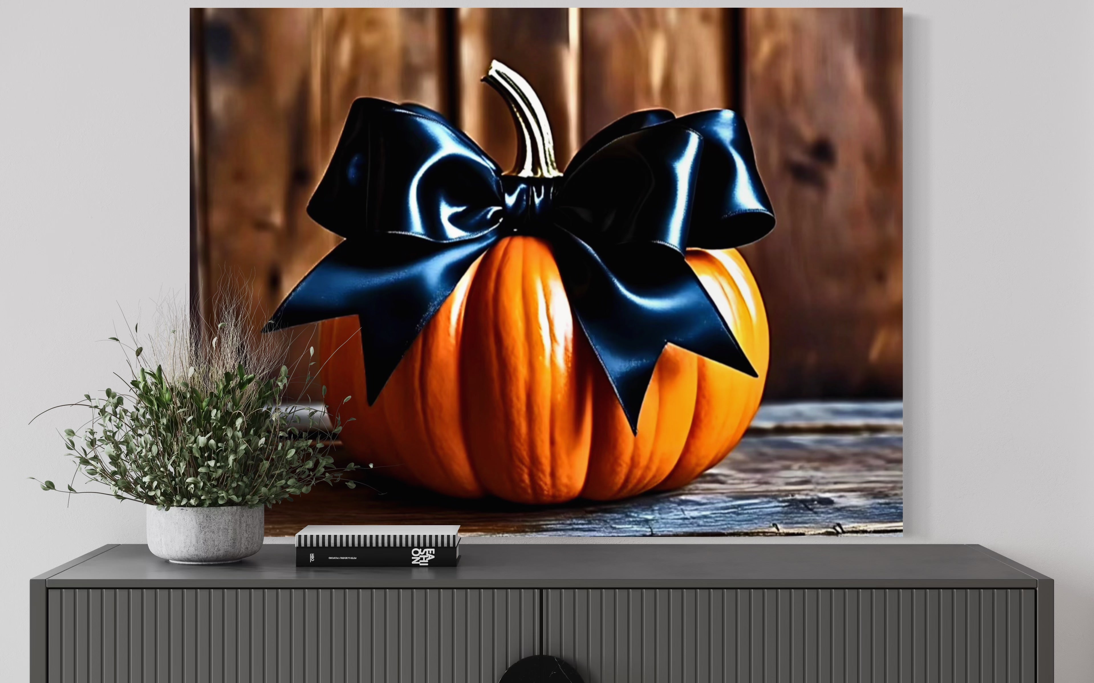 Pumpkin with Black Satin Bow