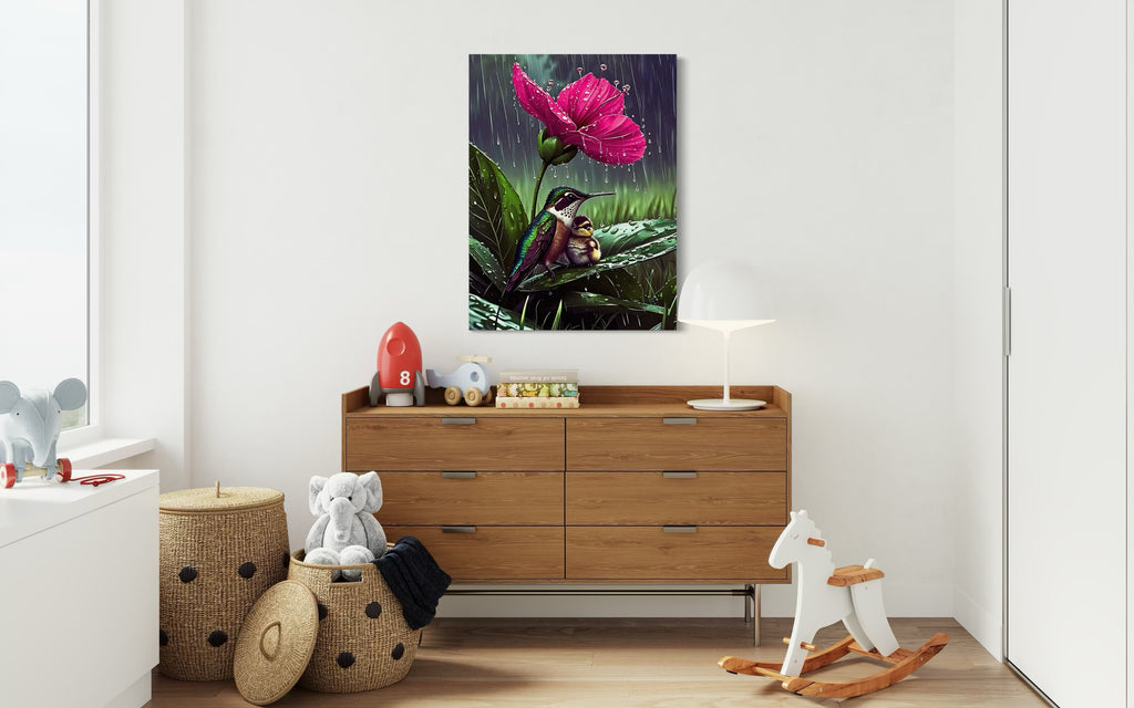 Hummingbirds in the Rain under a Flower
