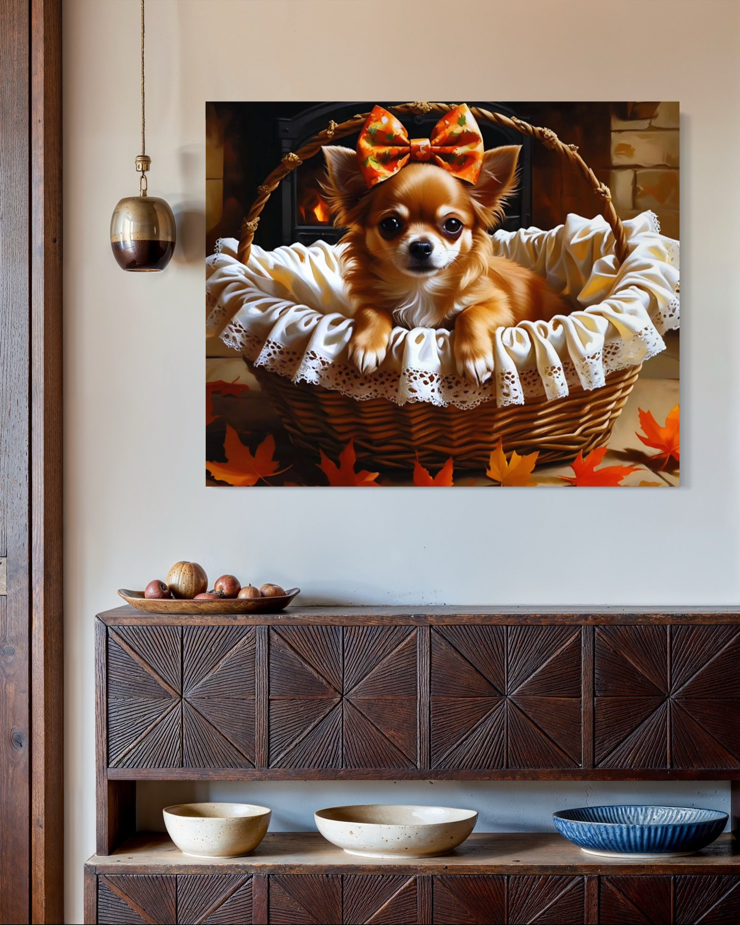 Autumn Chihuahua with Bow in Basket