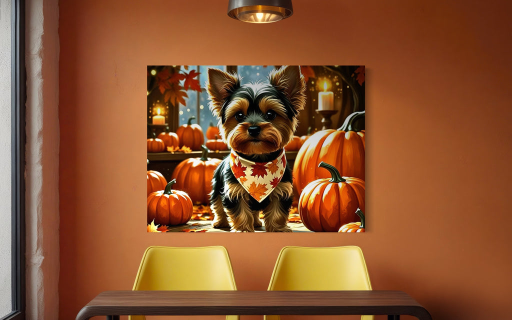 Yorkie cozy in the Fall