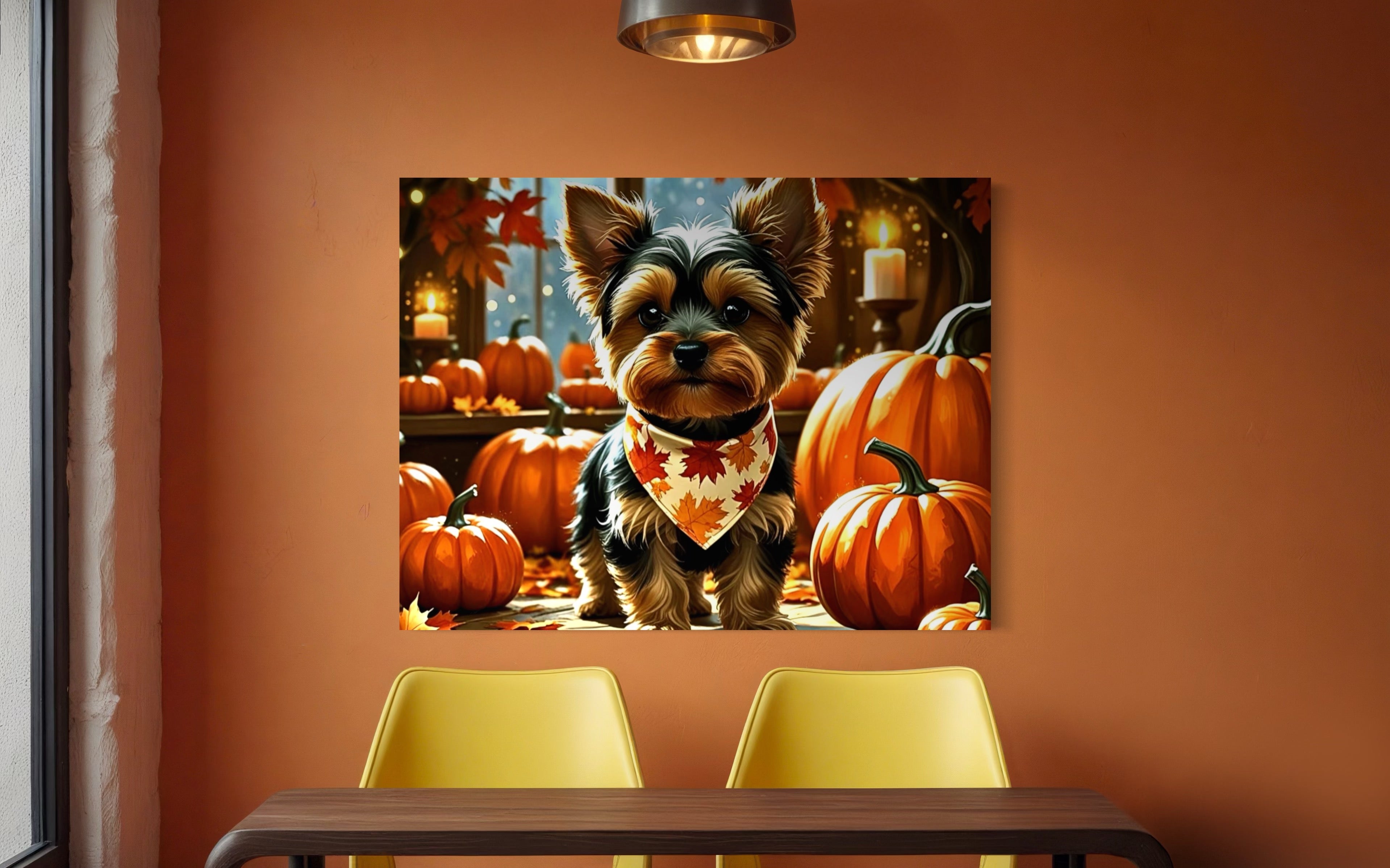 Yorkie cozy in the Fall