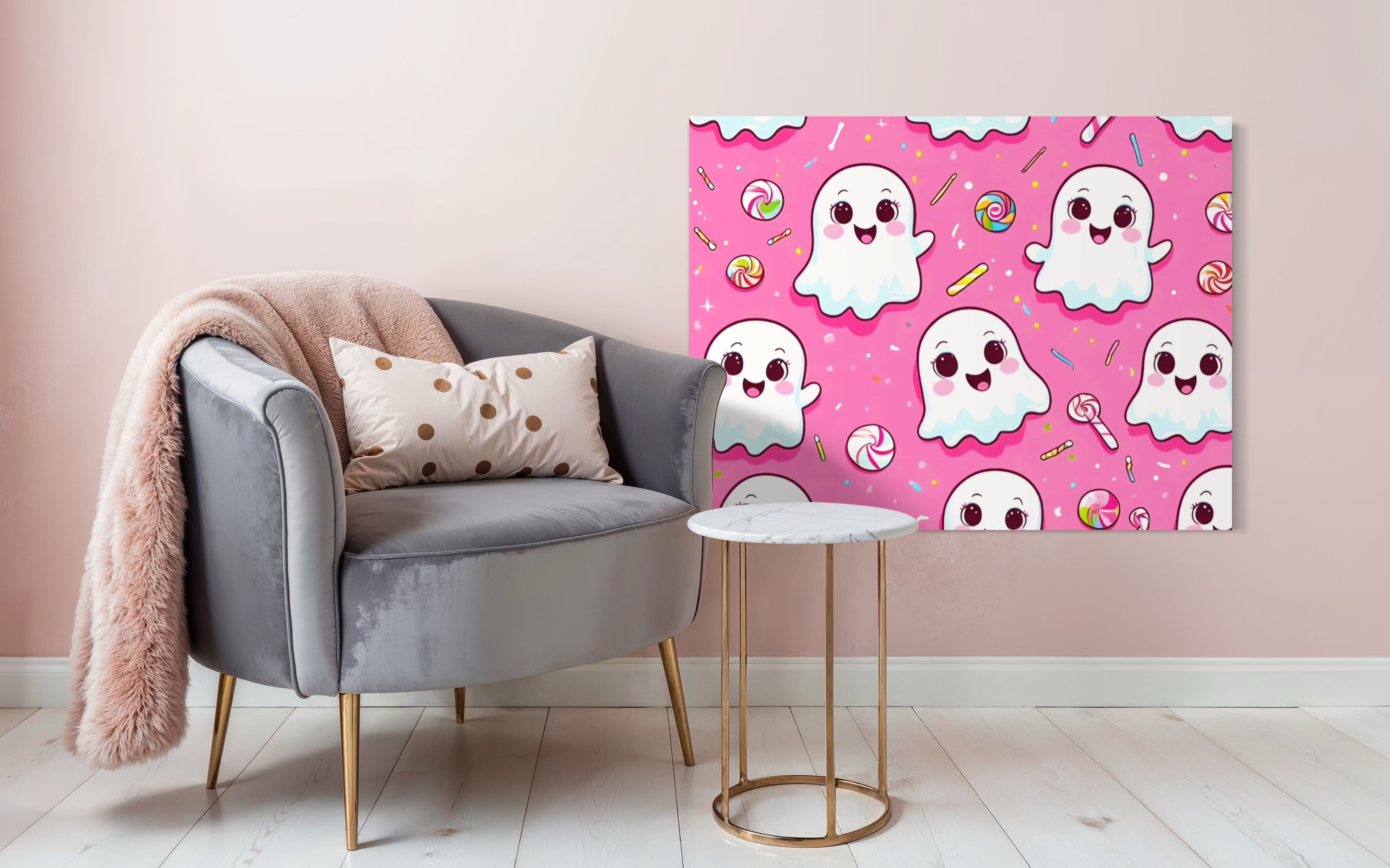 Ghost and Candy Pattern on Pink