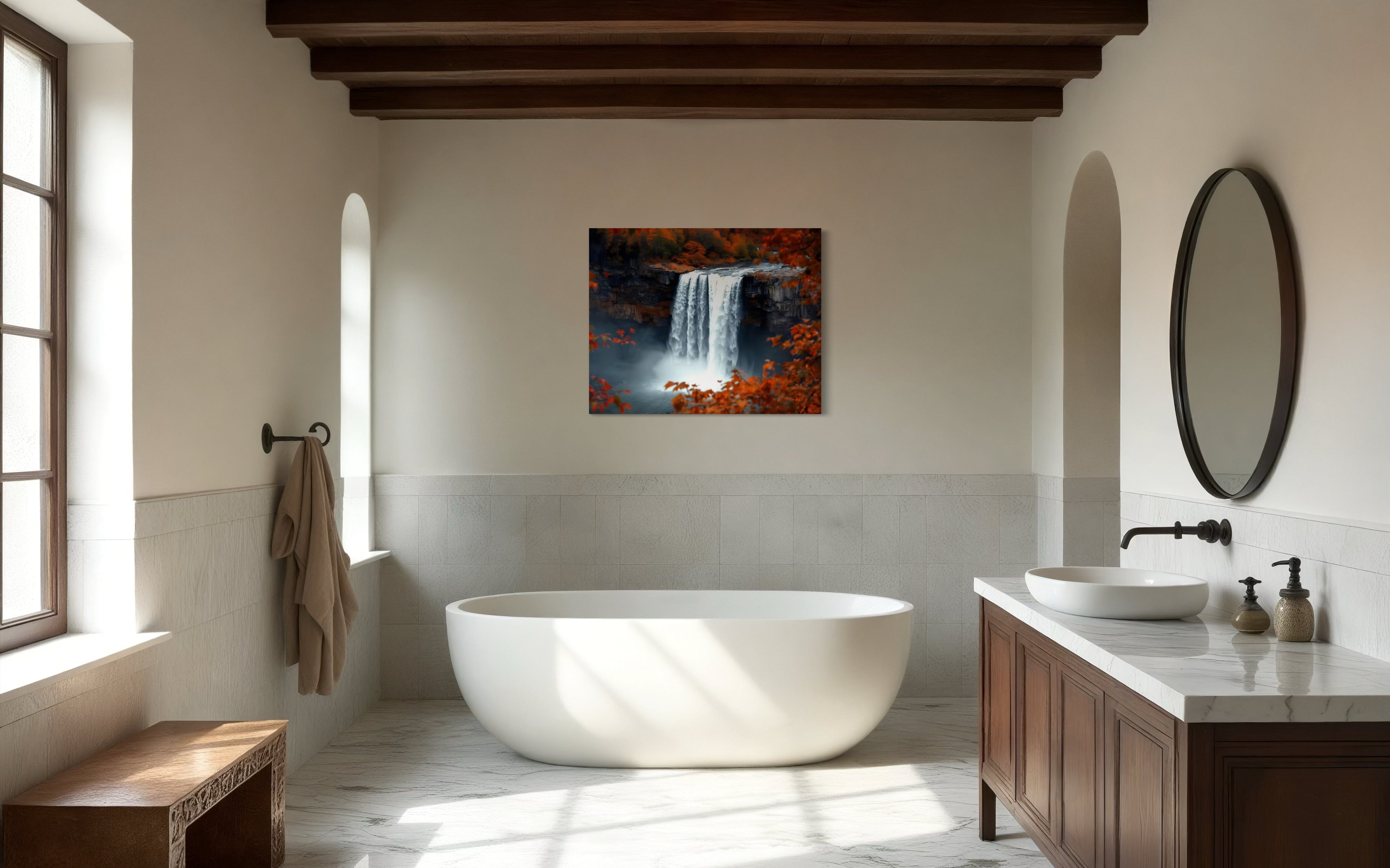 Autumn Waterfall Landscape Museum Print