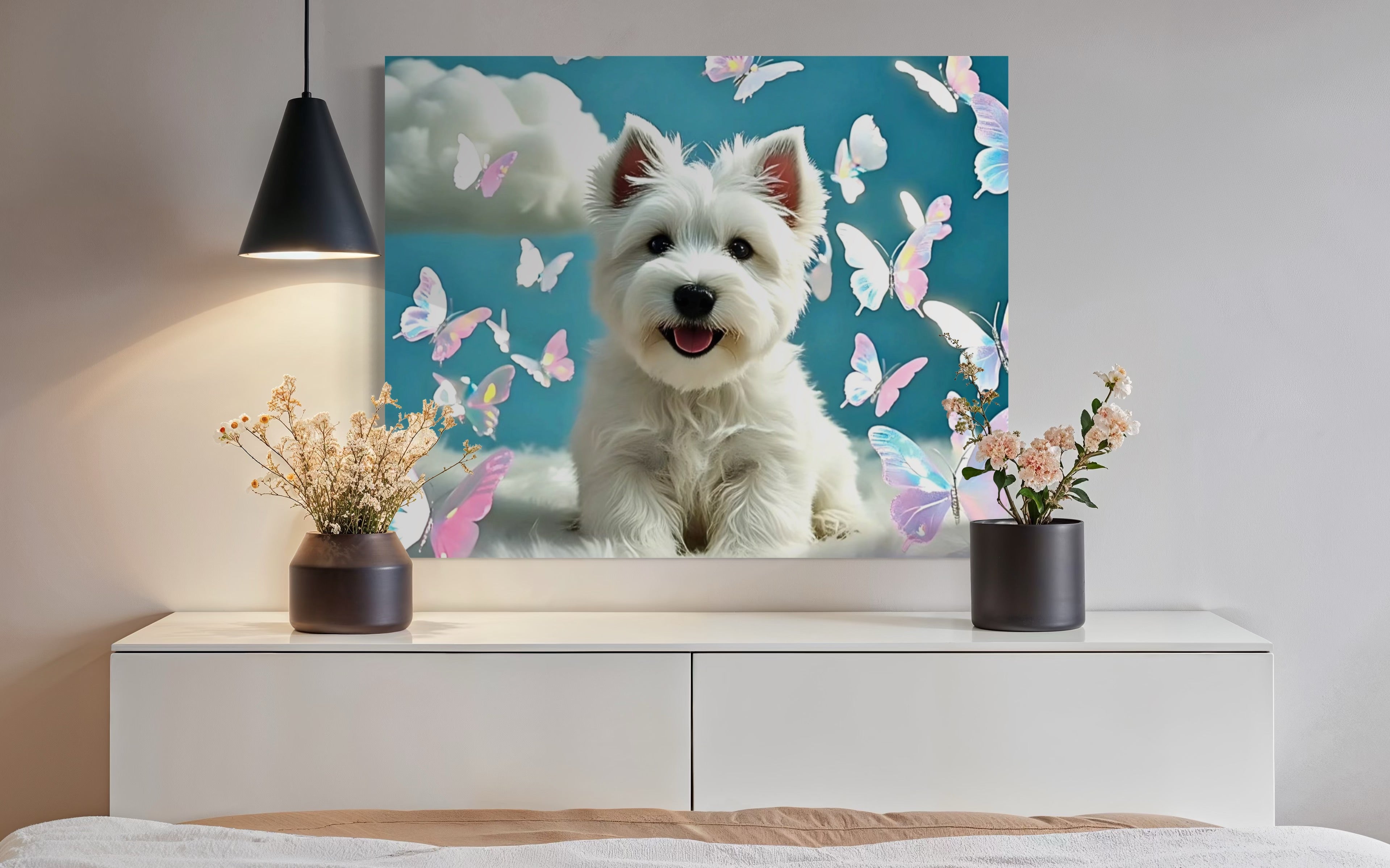 Westie Puppy with Holographic Butterflies