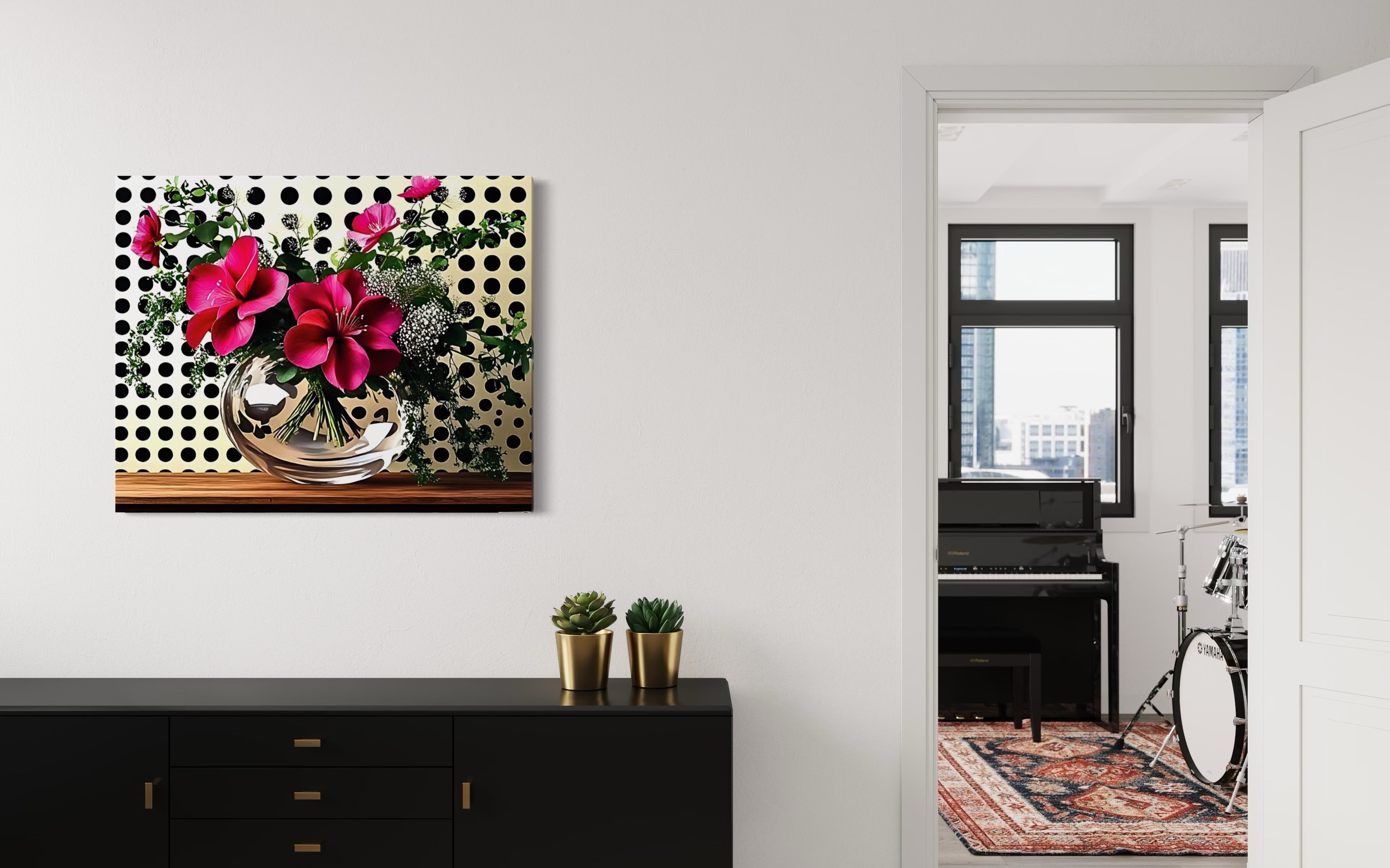 Fuscia Florals on Polka Dots