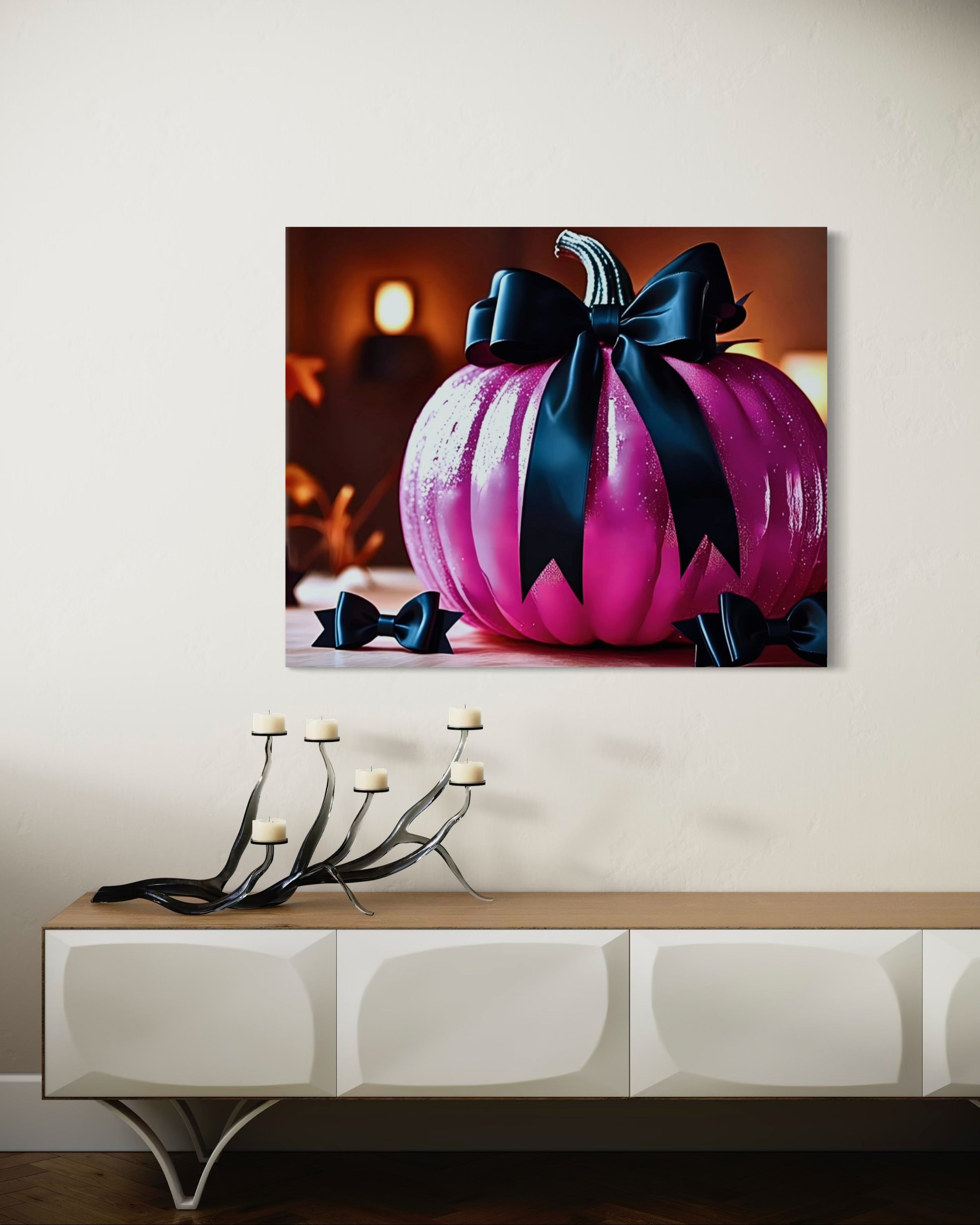 Hot Pink Pumpkin with Black Satin Bow Museum Print