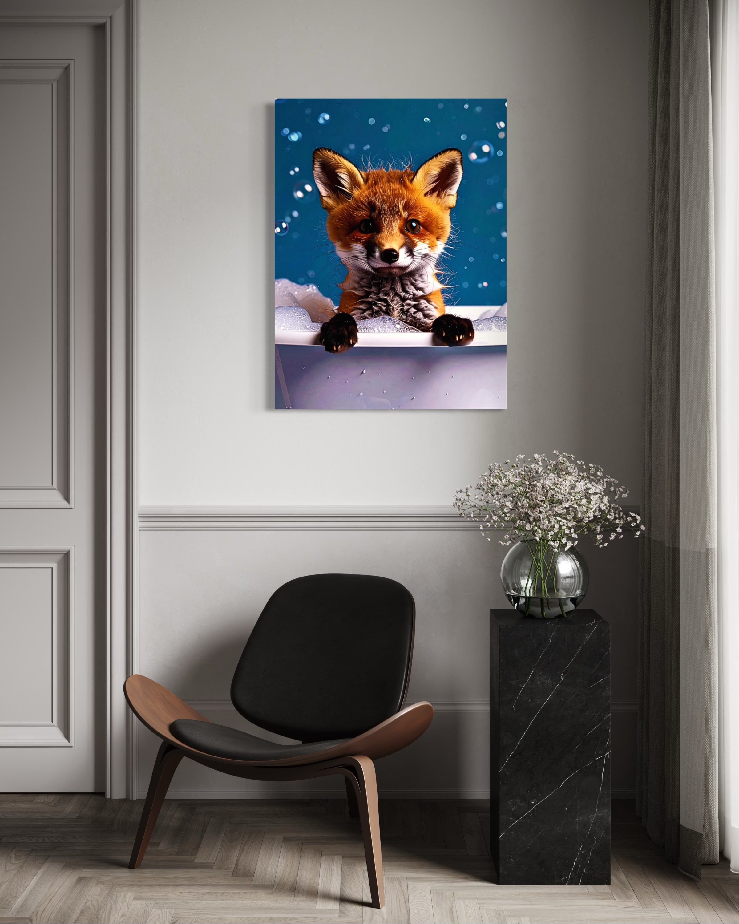 Fox in a Bubble Bath Museum Print