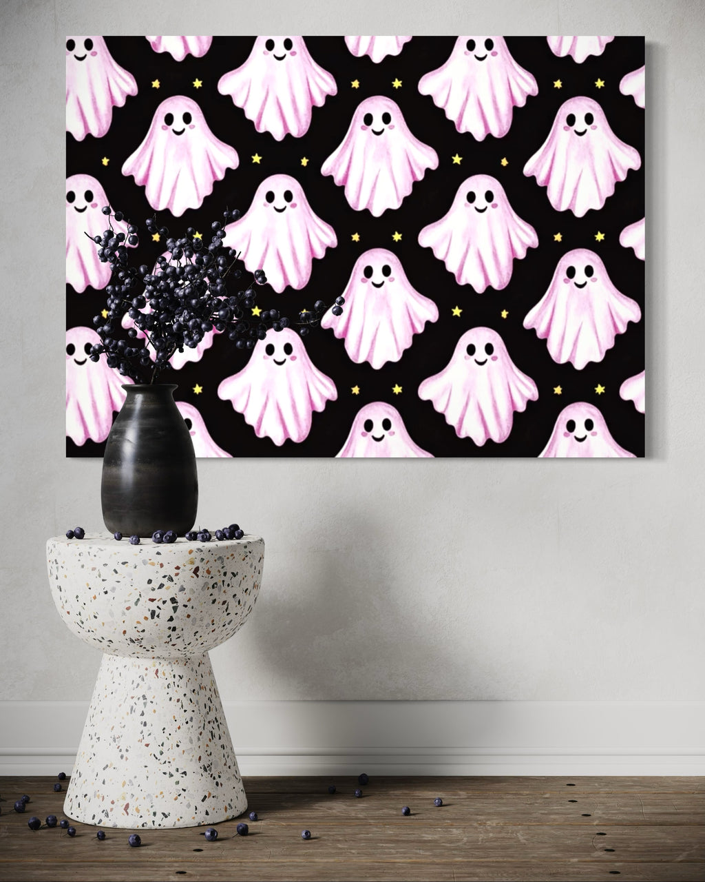 Pink Ghost Pattern on Black