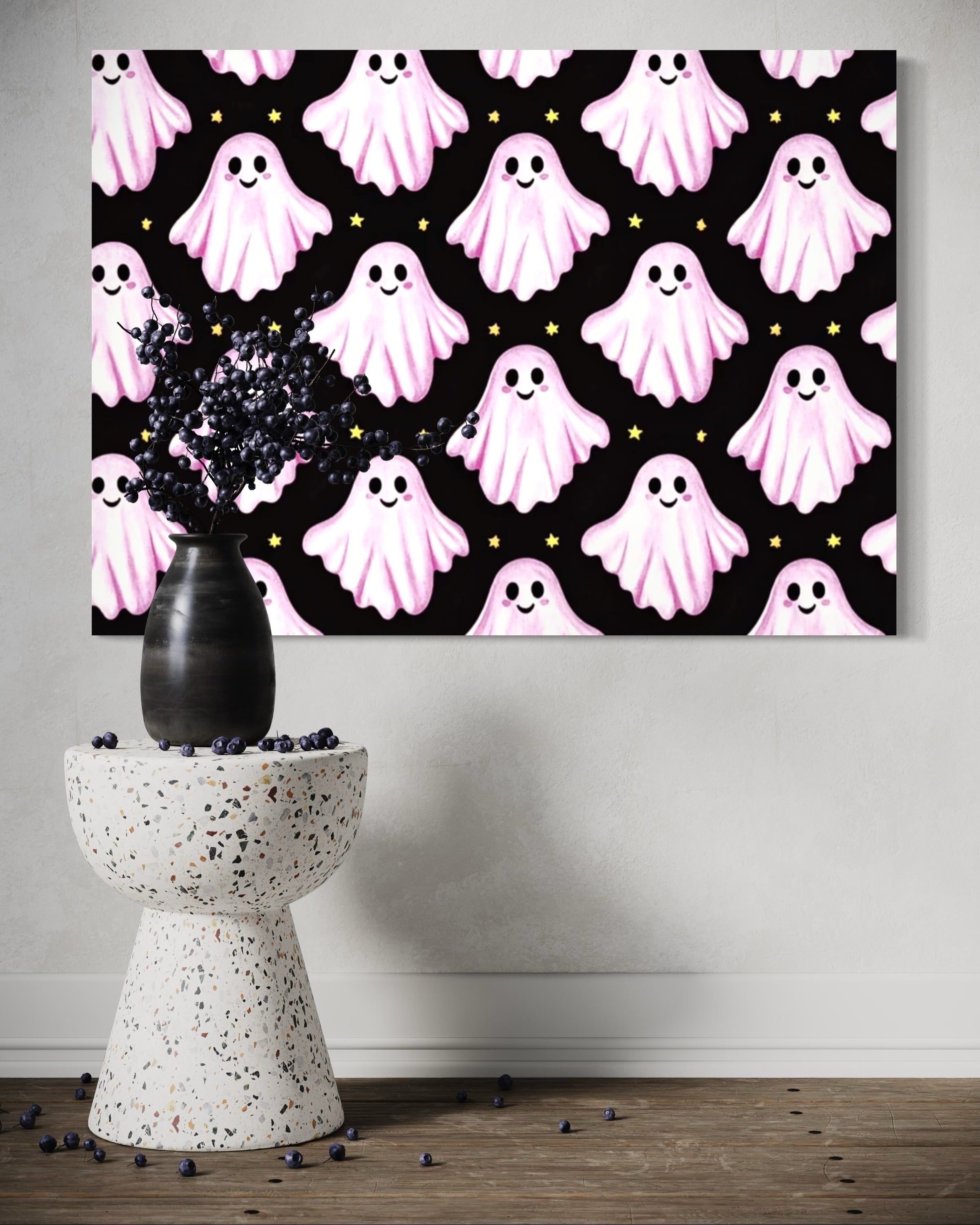 Pink Ghost Pattern on Black