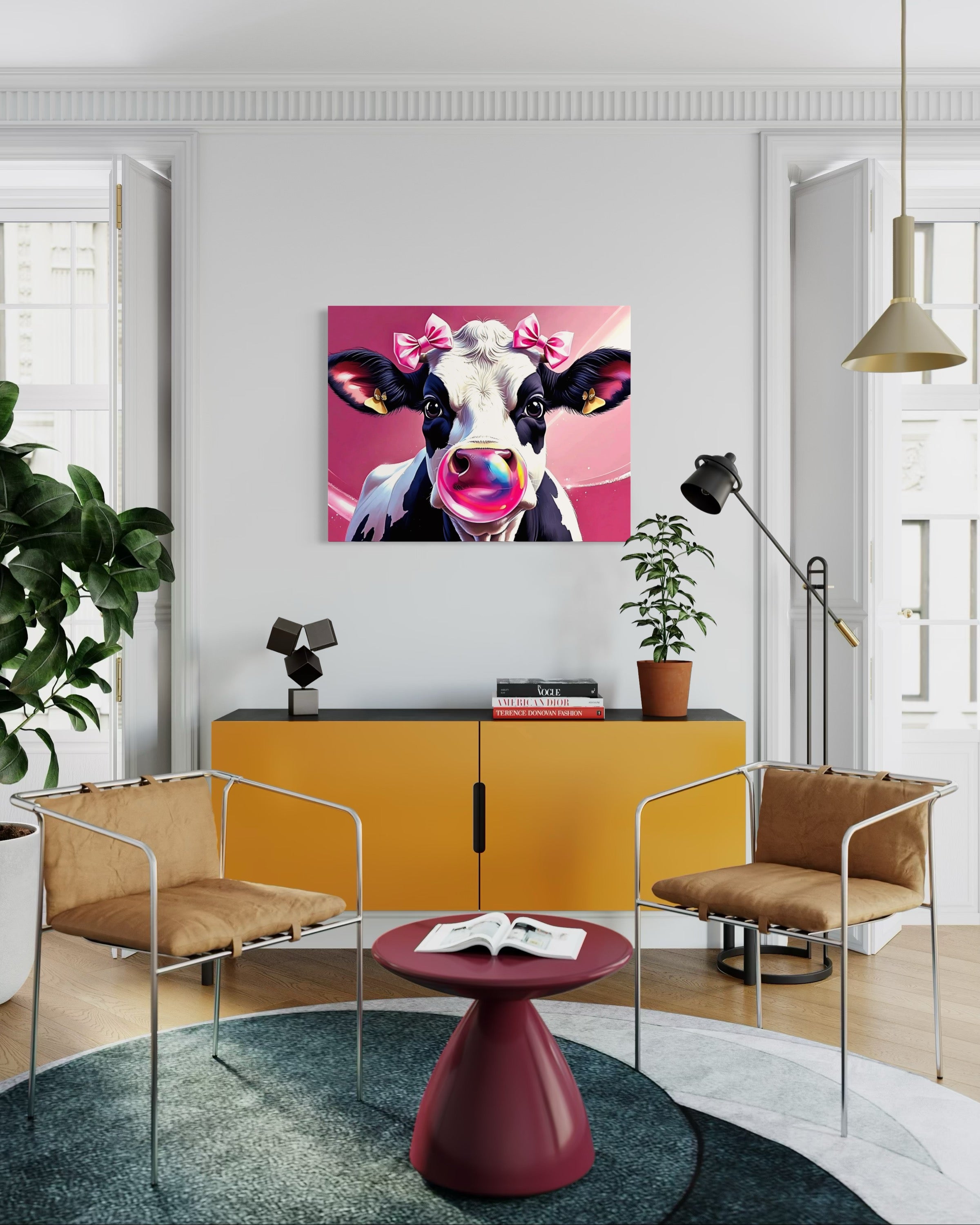 Bubblegum Cow with Bows Museum Print