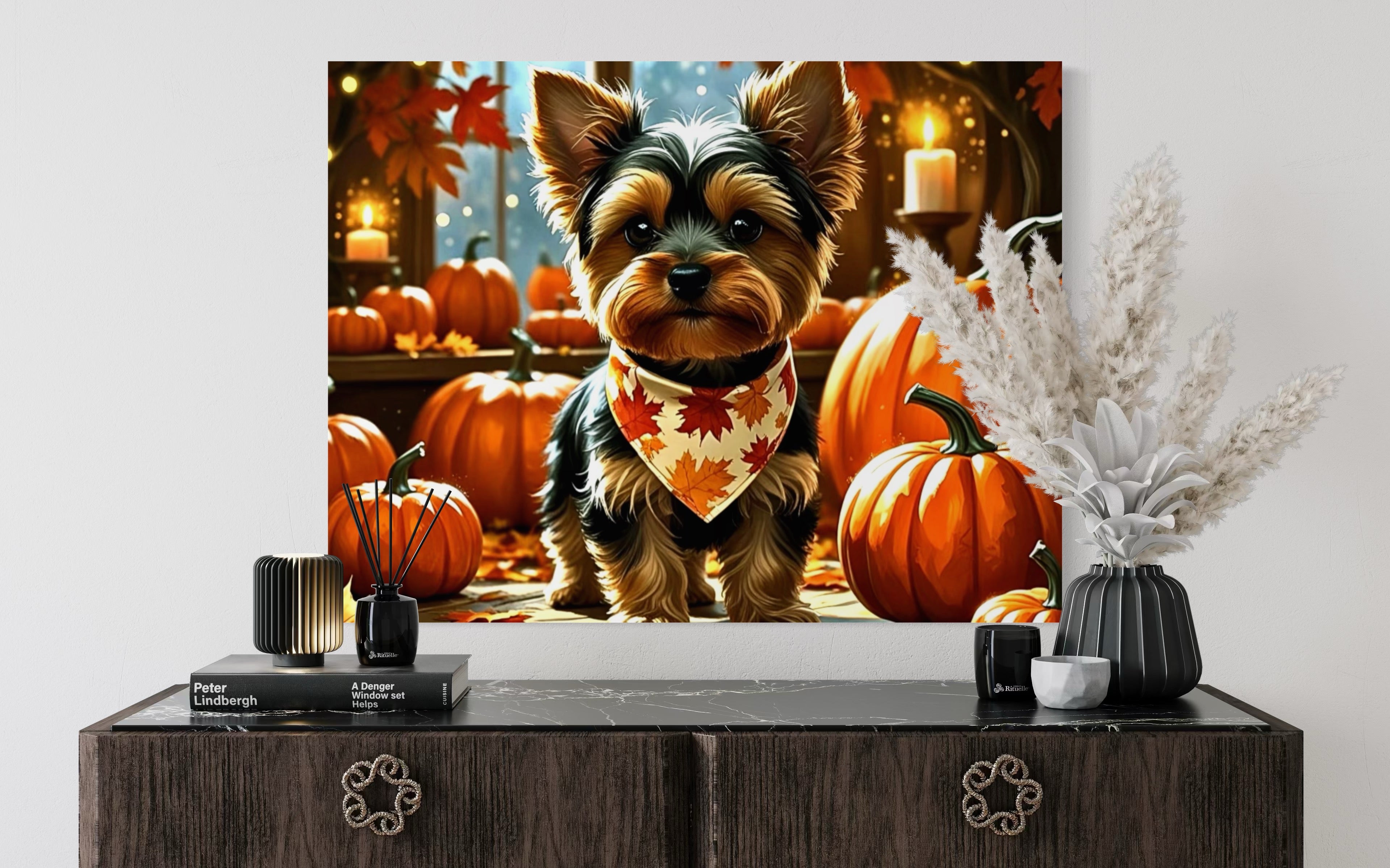 Yorkie cozy in the Fall