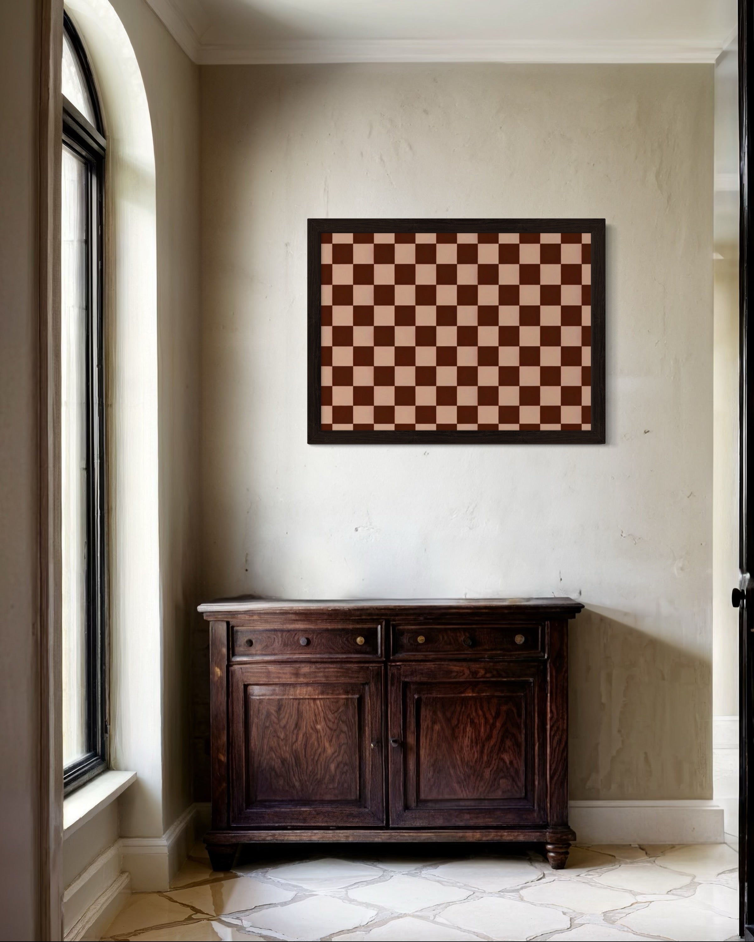 Light and Dark Brown Checkered Pattern Museum Print