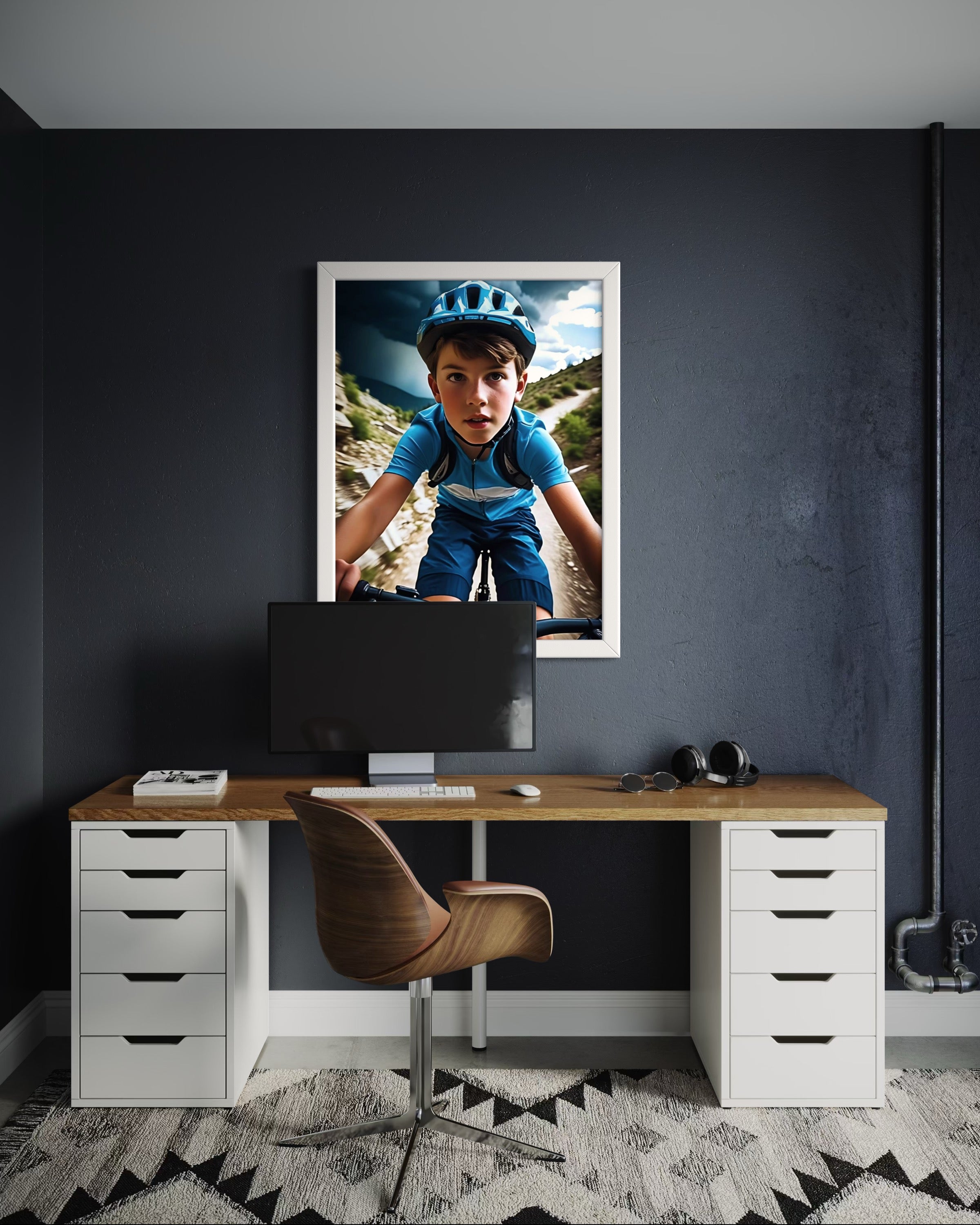 Boy Mountain Biking Blue Museum Print