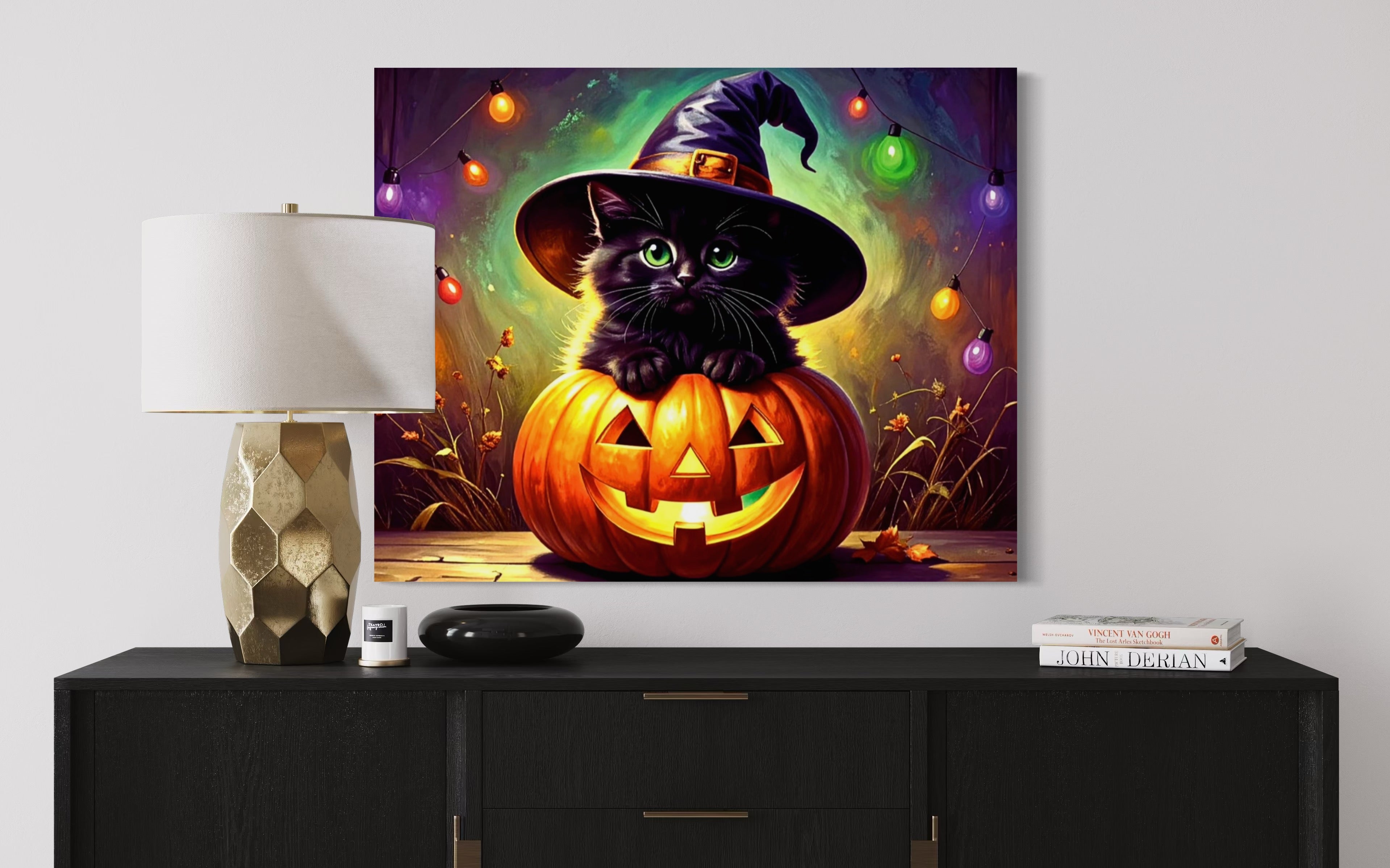 Kitten in Jack O Lantern with Witch Hat