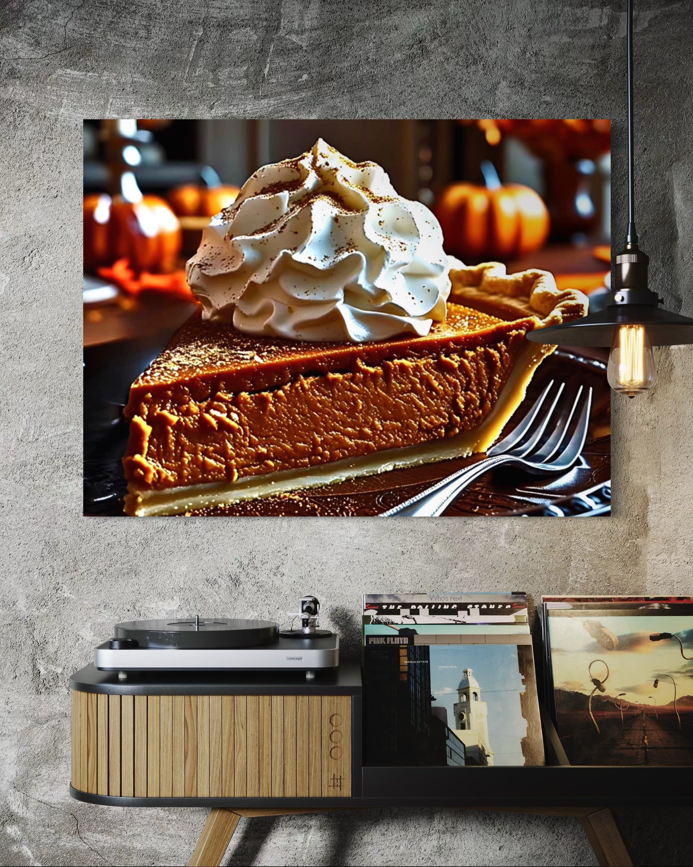 Pumpkin Pie Slice topped with Whipped Cream and Nutmeg